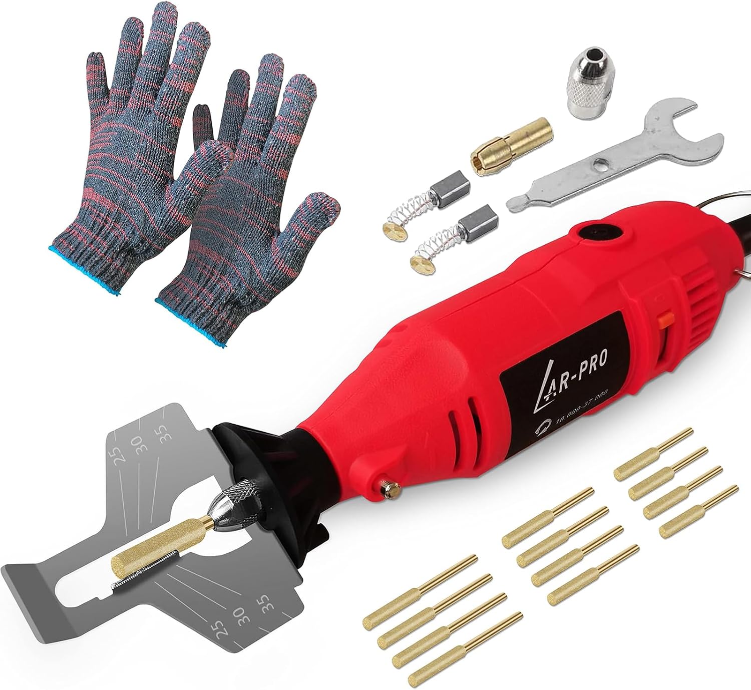 AR-PRO Electric Chainsaw Sharpening Kit 110V/180W, High-Speed Chainsaw Sharpening Tool, Includes 5-Speed Chainsaw Chain Sharpener with 3 Sizes Diamond Sharpening Wheels and Angle Adjustment Guide