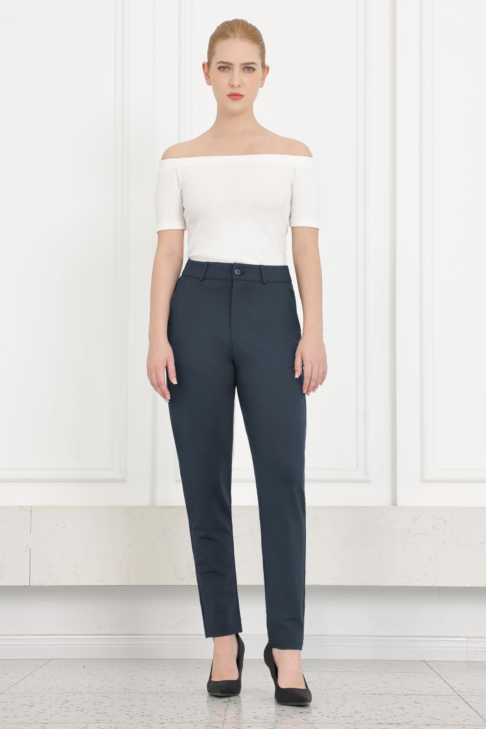 Bamans Pantalones de vestir para mujer, pantalones de trabajo, oficina, negocios, casual, elásticos, de cintura alta, con bolsillos