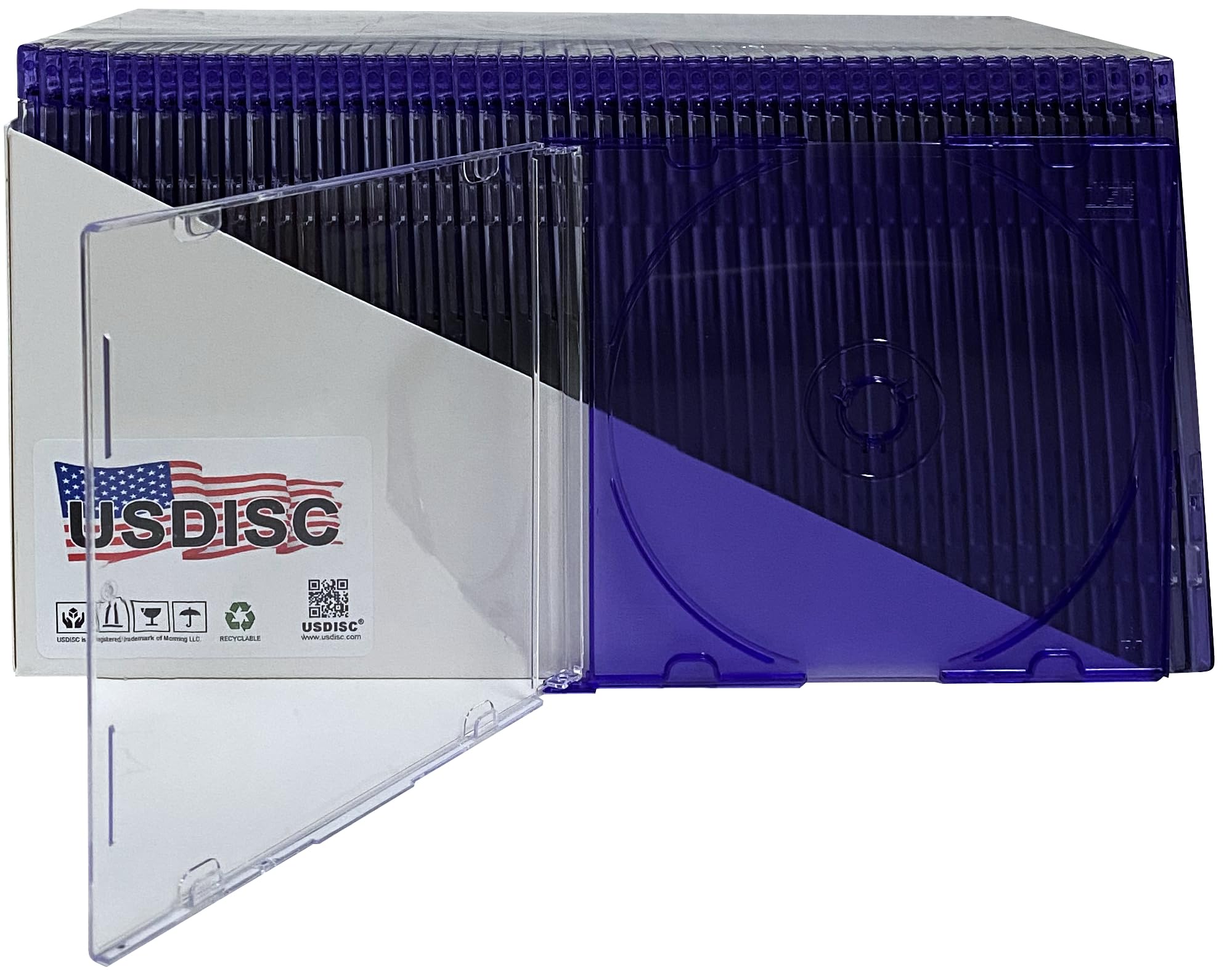 USDISC CD Jewel Cases Slimline 5.2mm, Single 1 Disc, Clear Purple, Pack of 25