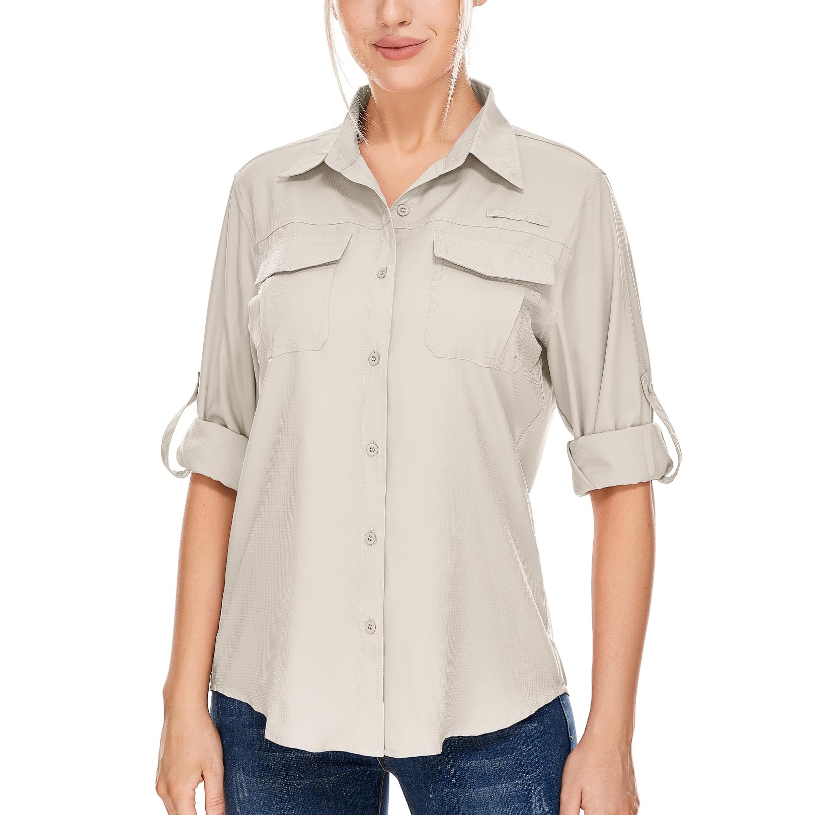 Camisas de safari para mujer, protección solar UV UPF 50+, manga larga, para exteriores, secado rápido, pesca, senderismo, jardinería