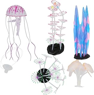 Glomora Aquarium Fish Tank Ornament, Glowing Silicone Simulation Jellyfish Coral Decoration, Superb Aquarium Landscape Prop