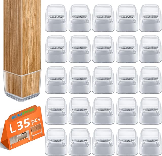 35pcs Square Chair Leg Floor Protectors, Chair Leg Protectors for Hardwood Floors, Silicon Chair Leg Protection Covers, Rectangle Floor Protectors for Chairs, No Scratches and No Noise(Large)