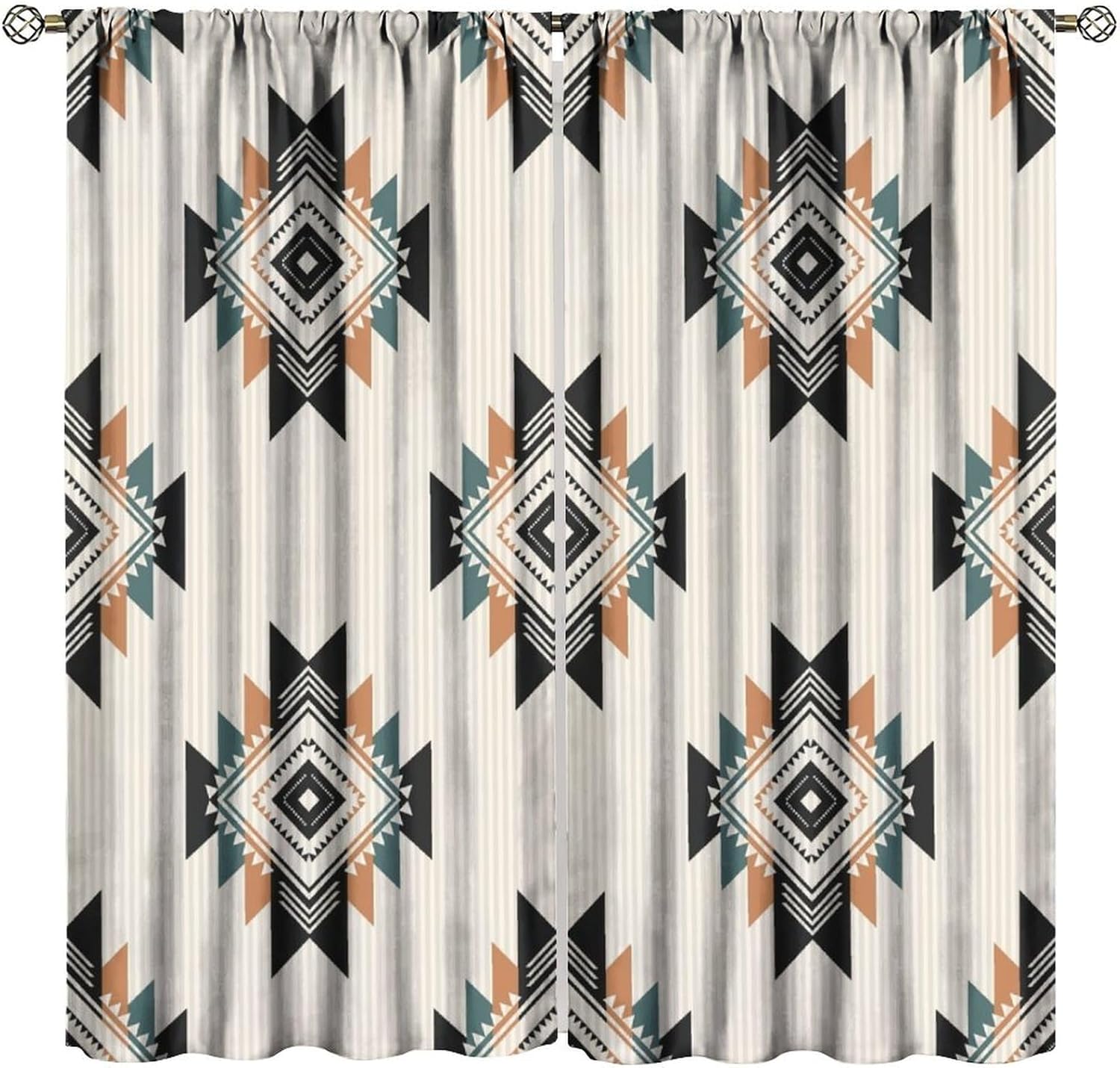 Aztec Curtains Tribal Geometric Pattern Southwestern Style Rustic Blackout Window Drapes for Bedroom Living Room Kitchen Cafe Decor (W21xL45 Inch) x2 Panels