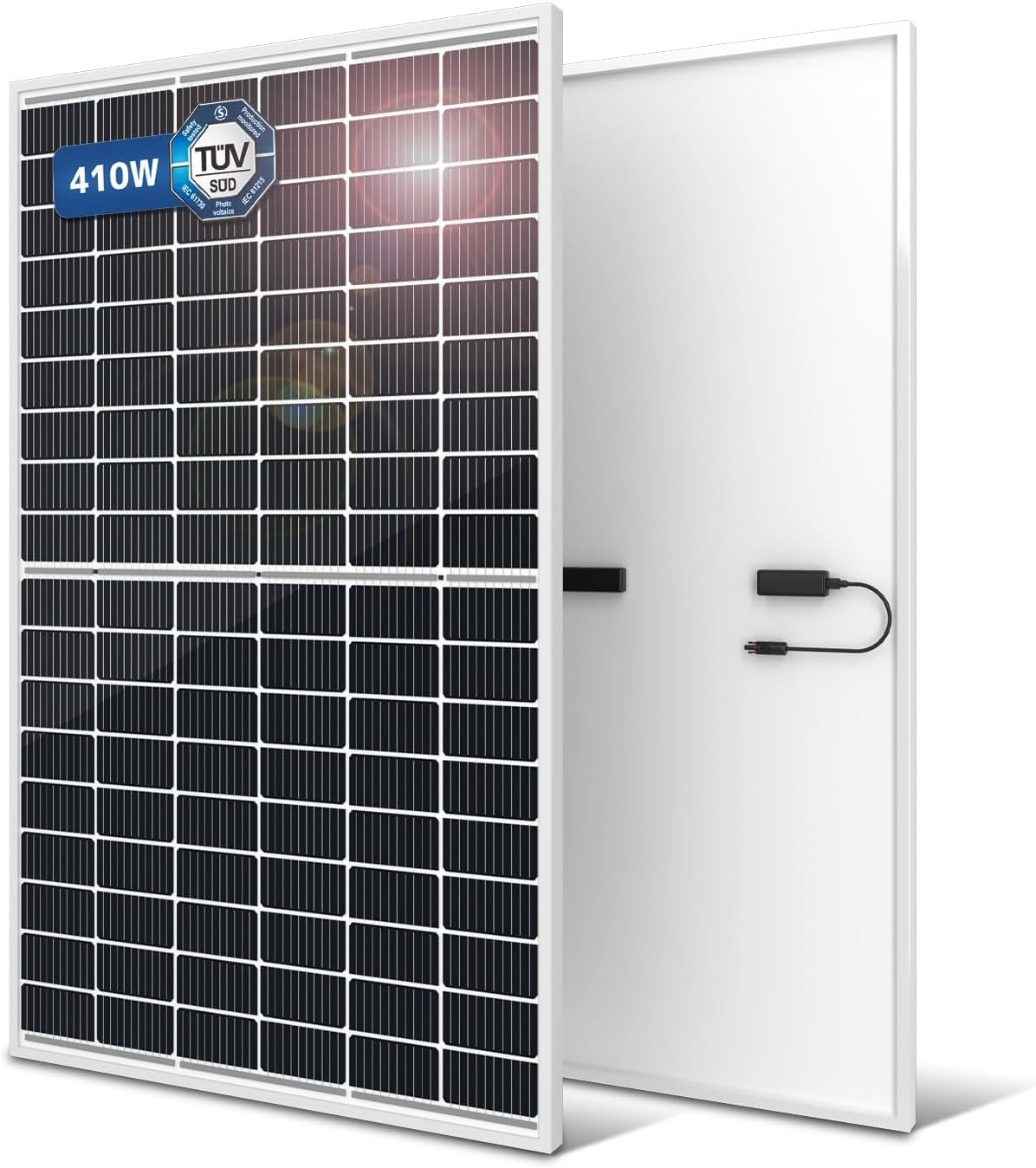 ソーラーパネル (LVYUAN(リョクエン) 410W ソーラーパネル 1枚入 【IEC基準・TUV規格品（ドイツ技術検査認証）】新技術 PERC 高性能 単結晶 410W 動作電圧：31.4v 開放電圧 37.3V次世代型 太陽光パネル 太陽光チャージ 変換効率21% 超高効率! 省エネルギー 小型 車、船舶、屋根、ベランダーに設置 災害対策)