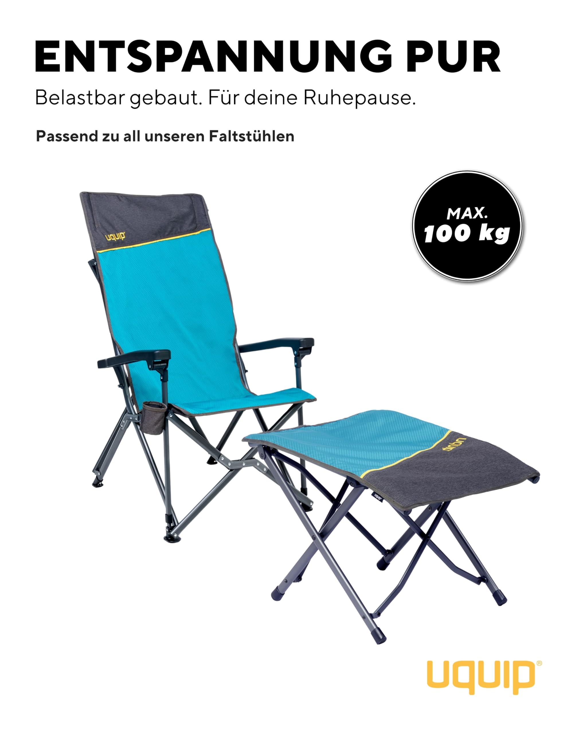 Uquip Fußablage Finley Fußbank Camping Stuhl Klappstuhl Fuß Stütze Hocker Stahl Petrol/Grey