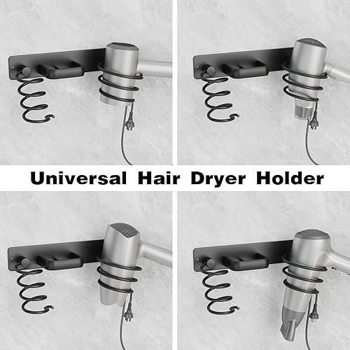 Miniatura 10 de Soporte para secador de pelo 3 en 1, organizador de herramientas para el cabello, soporte para secadora de pelo, montaje en pared, baño, dormitorio,