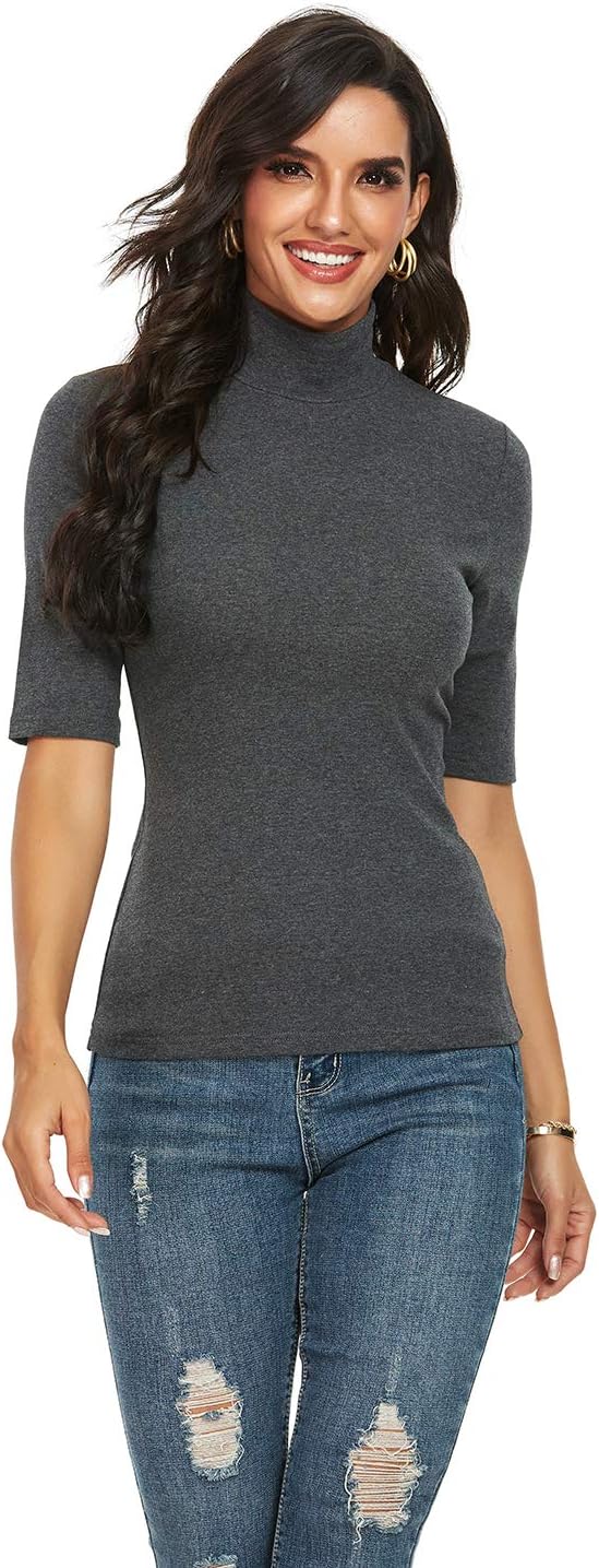 Short Sleeve Mock Turtleneck for Women Dressy Casual Business Tops Summer Cute Tshirts Shirts Blouses X-Large Grey