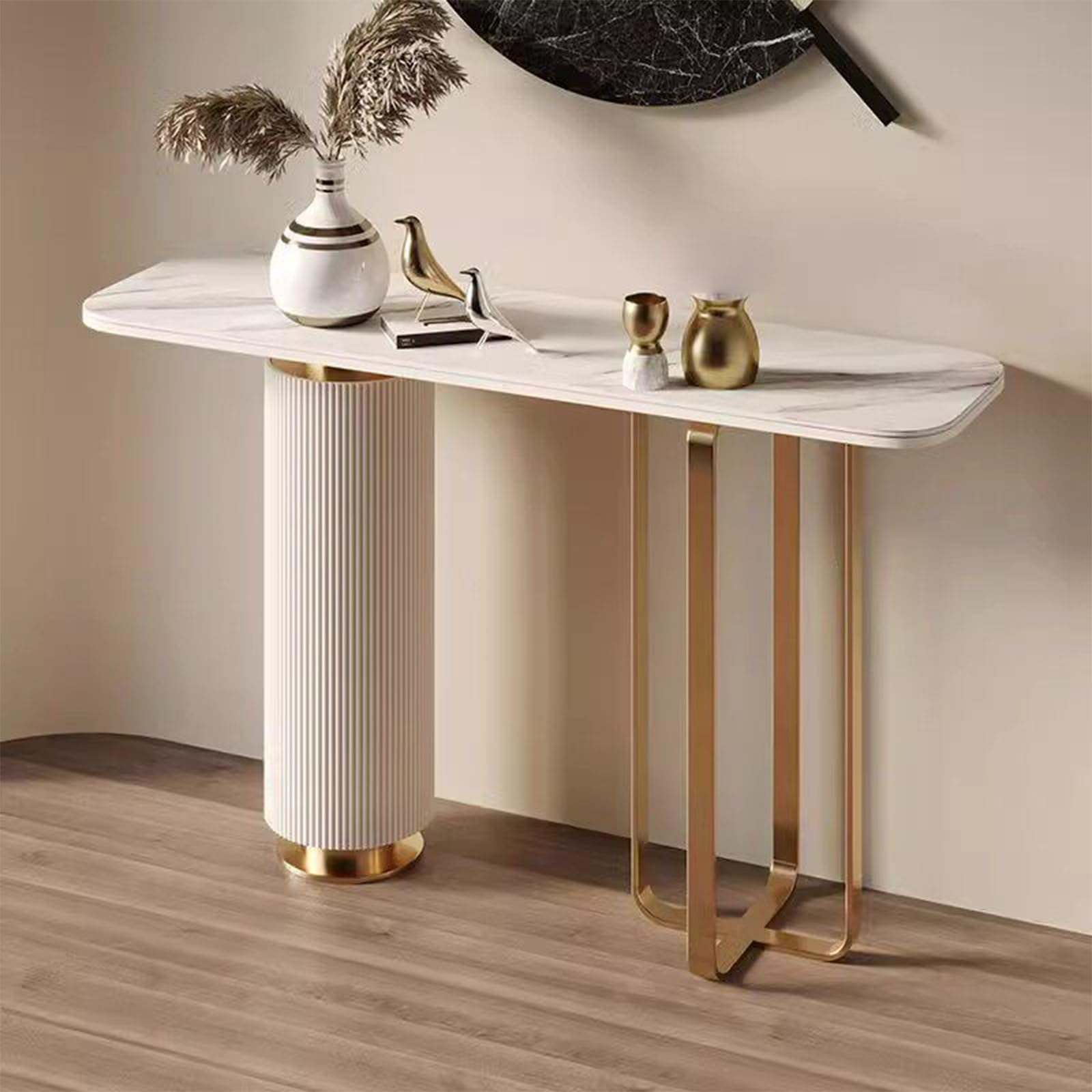 Tavolo Consolle Ingresso Stretto Per Ingresso, Tavolino Moderno Da Divano Con Piano In Pietra Sinterizzata E Struttura In Ferro, Tavolo Decorativo Per Soggiorno, Corridoio, Ufficio
