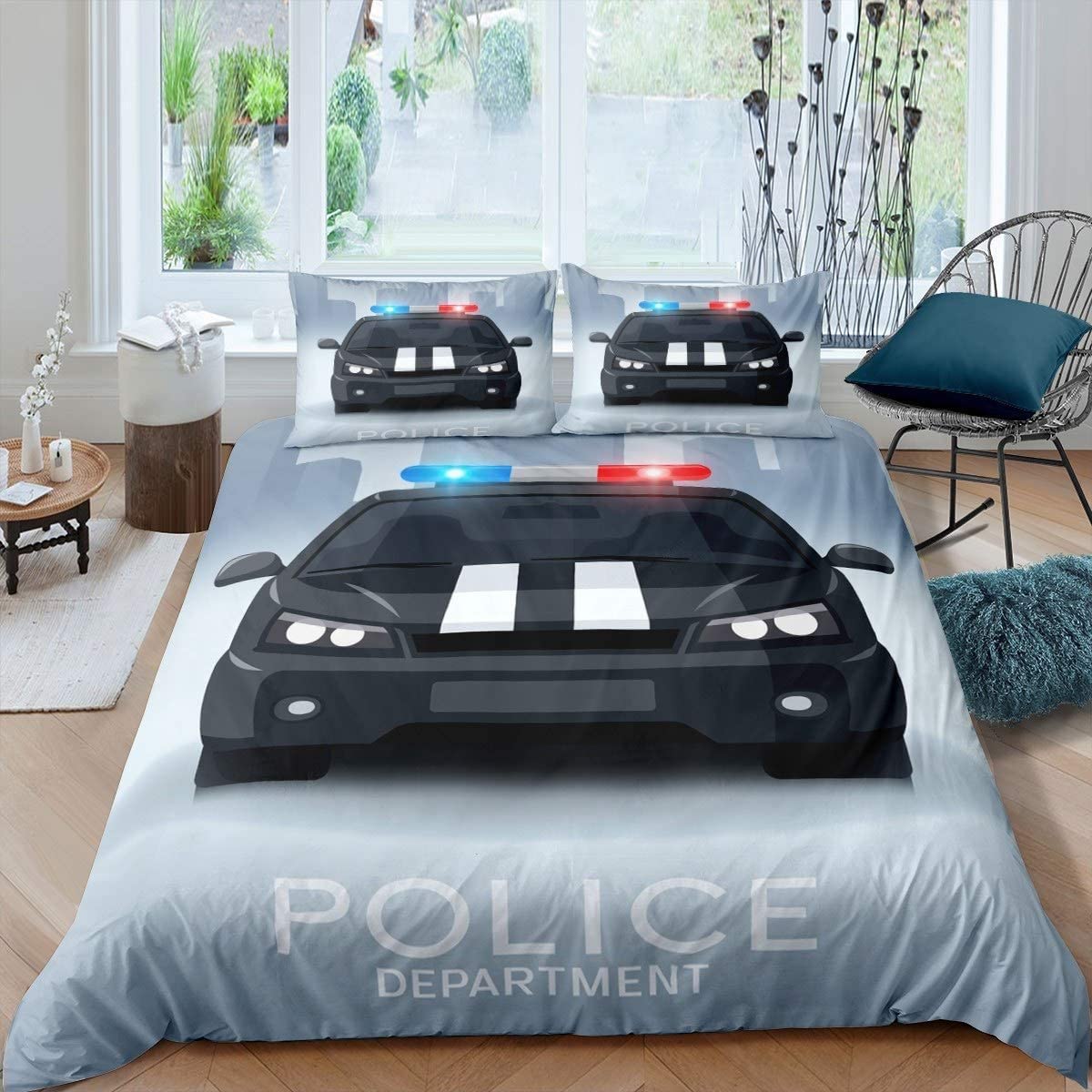 Funda Nordica Cama 150 Coche De PolicíA Negro Nordico Cama 150 para Niños Adultos con Cremallera cómodo y Transpirable Microfibra Fundas Nordicas 220x240 cm + 2 Fundas de Almohada 50x80 cm