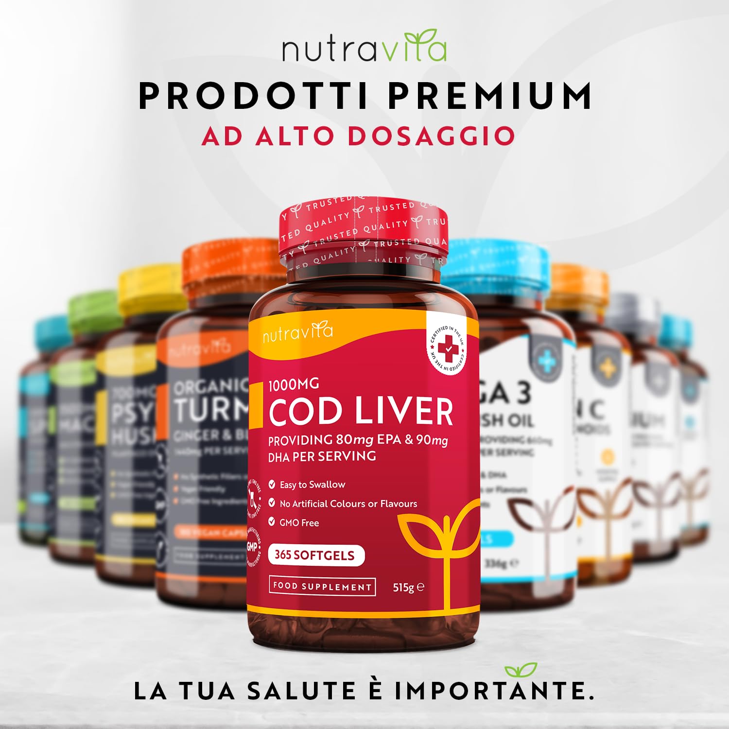 Nutravita Olio di Fegato di Merluzzo Capsule 1000 mg - 365 Capsule Premium di Olio di Pesce - Omega 3 Alta Resistenza con Vitamine A, D, E e di Aglio - Supporta la Salute di Cuore e Cervello