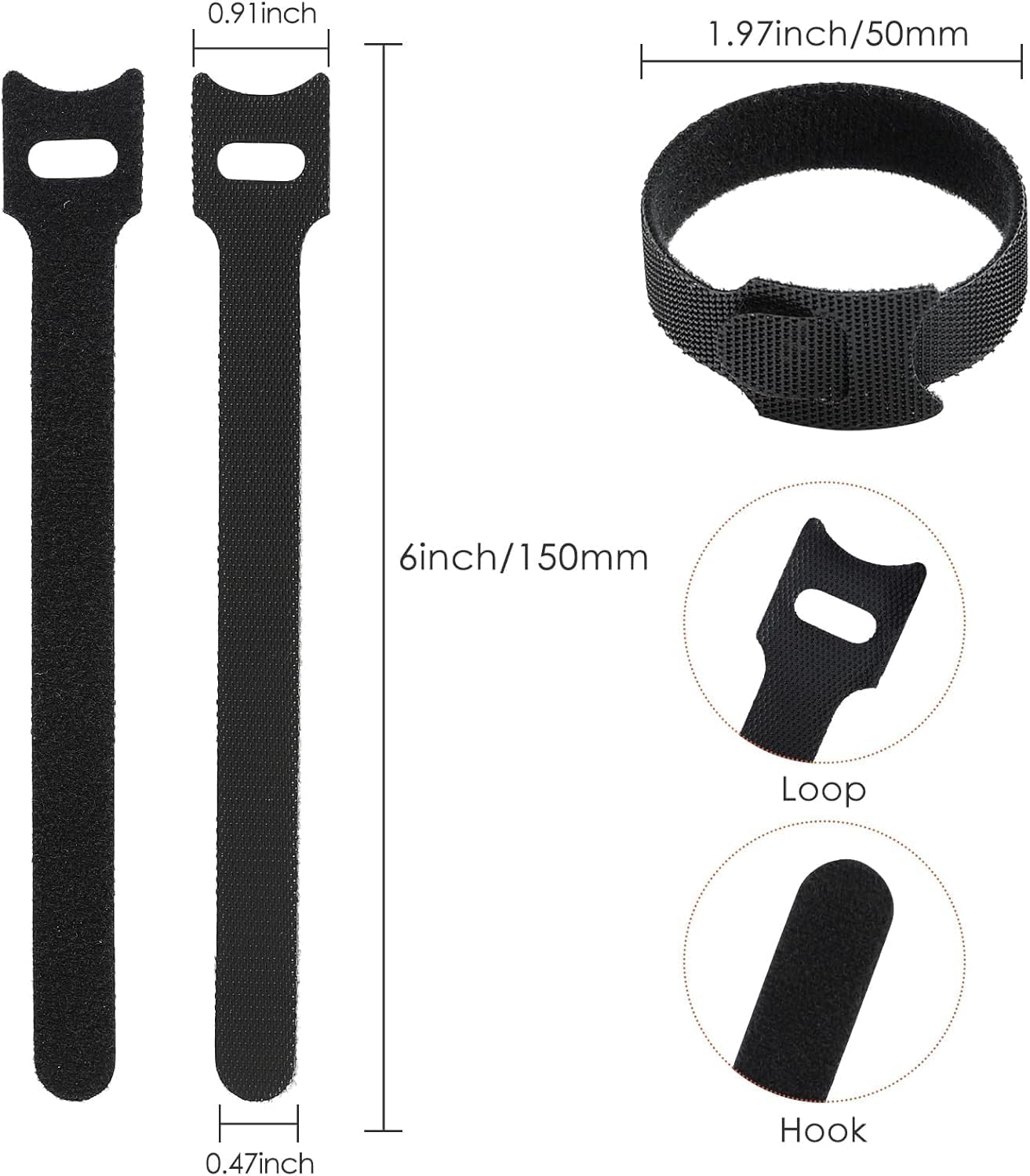 60PCS Reusable Cable Ties Wire Ties (6 Inch), Adjustable Cable Management, Wire Ties Cord Organizer Cable Organizer -Black