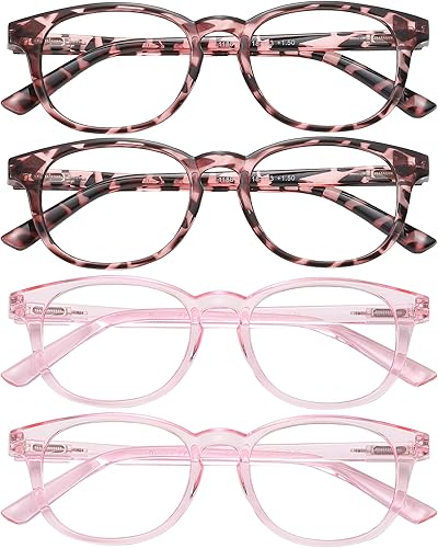 Przene Gafas de lectura pequeñas para mujeres y hombres, ovaladas con bloqueo de luz azul, con bisagra de resorte, paquete de 4