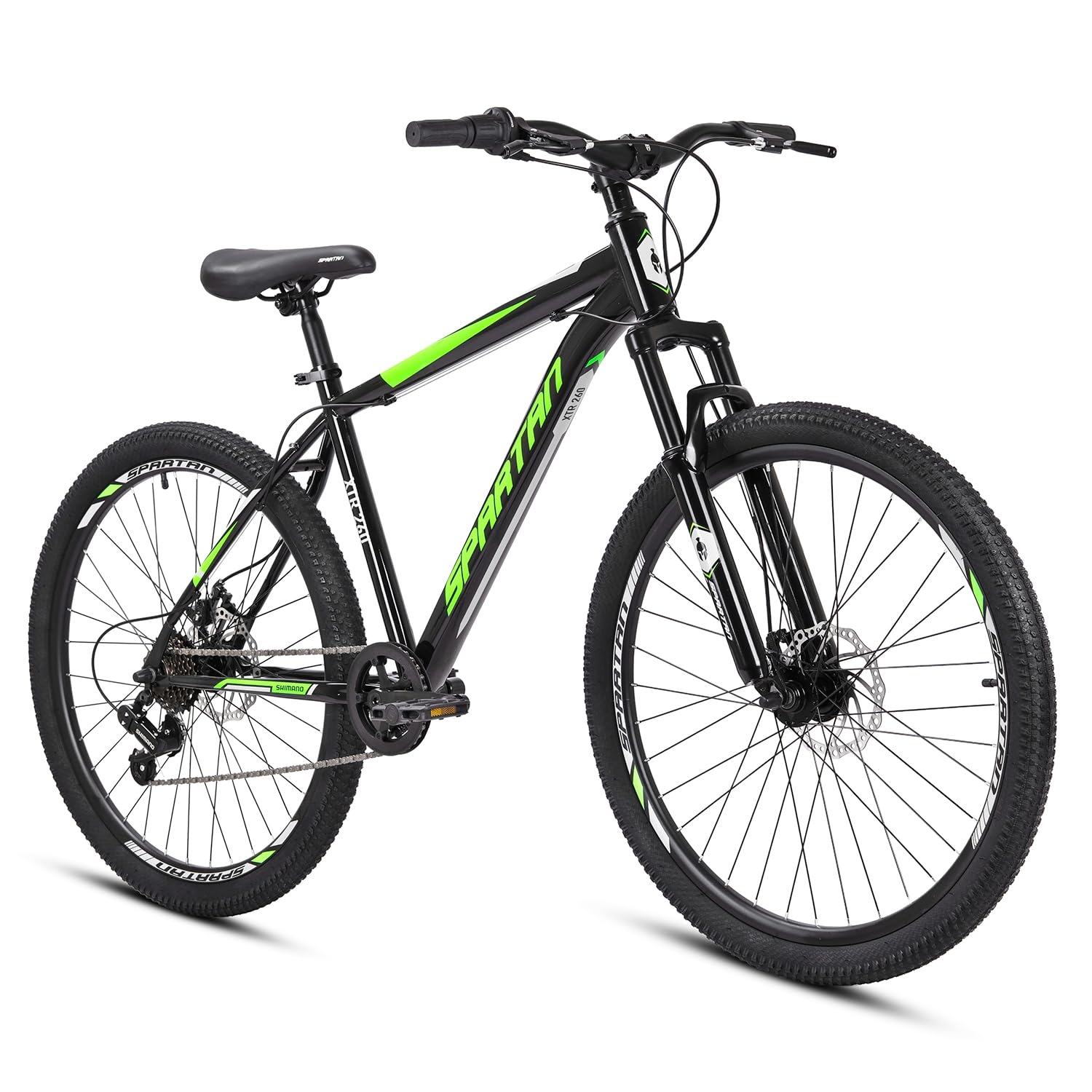 Spartan XTR Mountain Bike | Durable Steel Frame, 1x7 Shimano Gears, Alloy Disc Brakes, Swallow Handlebar, Quick-Release Seatpost, 26x1.95” MTB Tyres