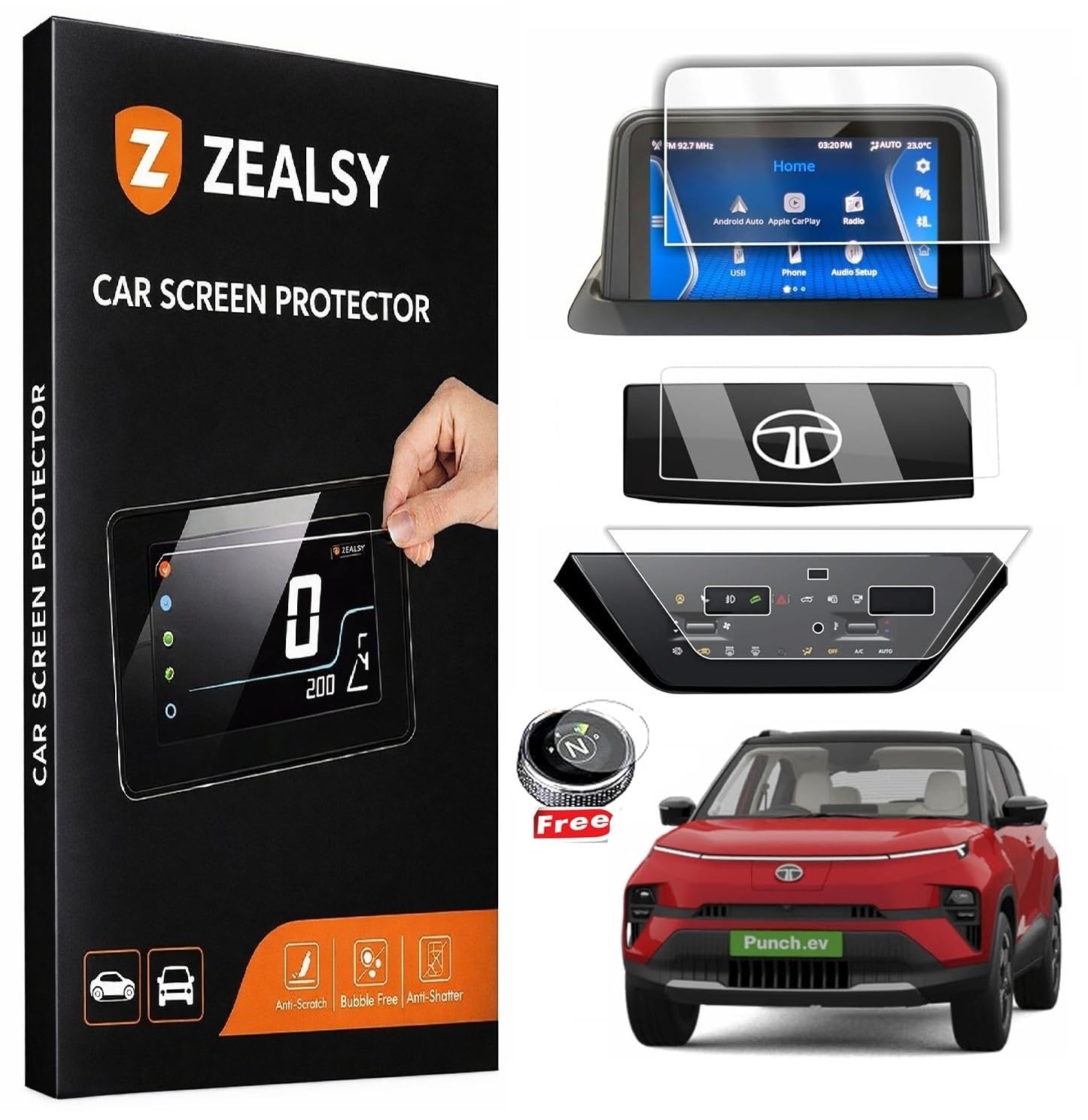 Zealsy Screen Guard Compatible For TATA PUNCH EV 7 INCH INFOTAINMENT SYSTEM, STEERING WHEEL, AC CONSOLE AND GEAR KNOB Protector Accessories combo-image-15