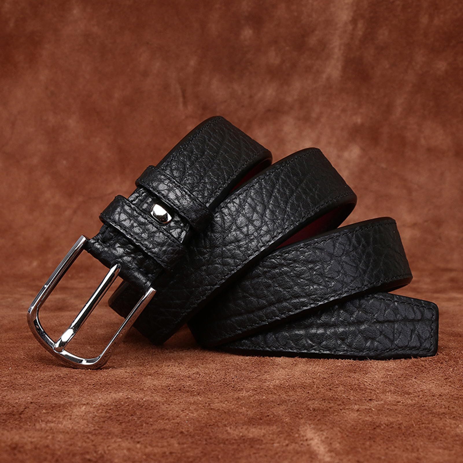 AGUTALITHIC Vintage Embossed Full Grain Leather Belt 5mm Thick Heavy Duty Handmade Double Sided Available Belt for Jean Pants(120cm/47, Black)