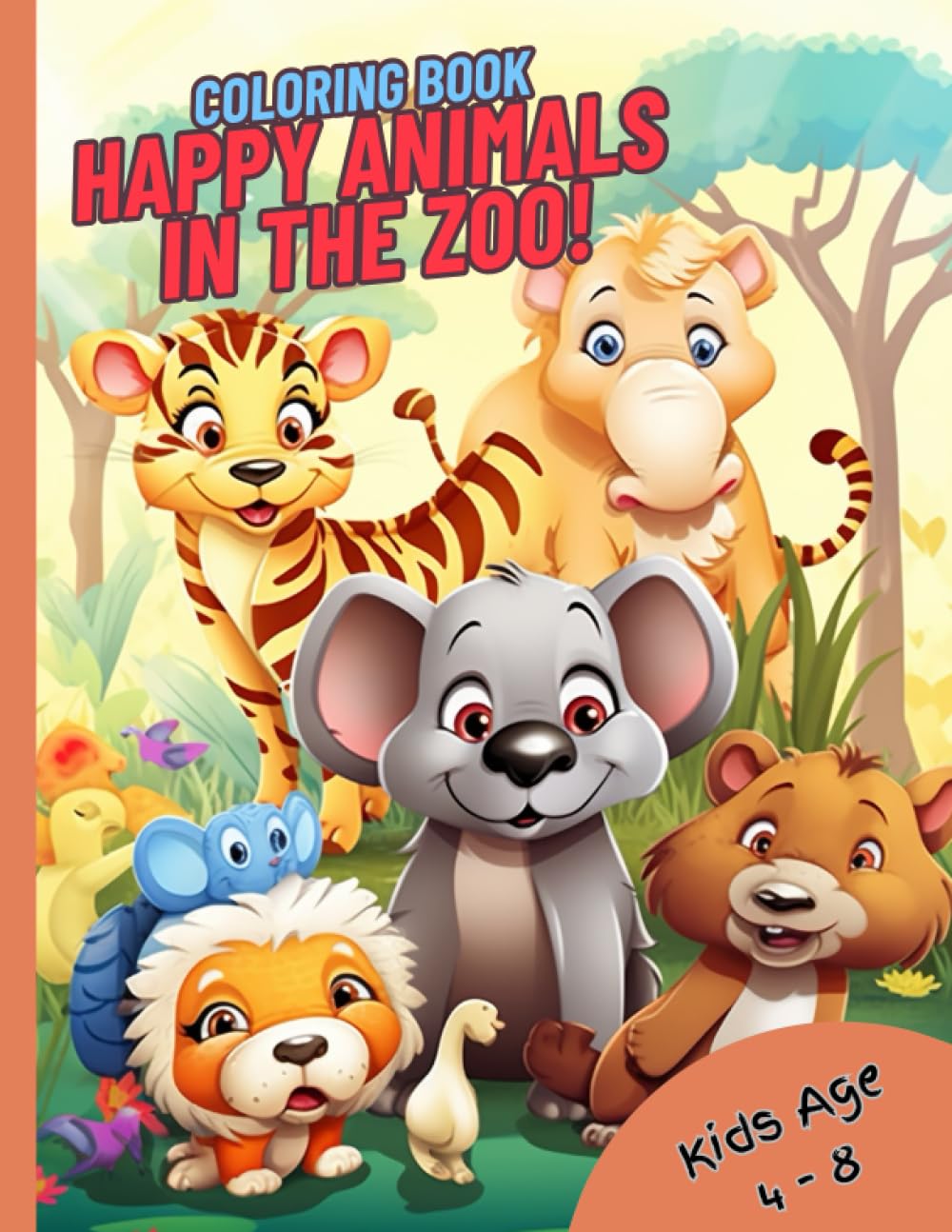 Happy Animals In The Zoo: Fun and creative coloring pages for girls & boys ages 4-8,