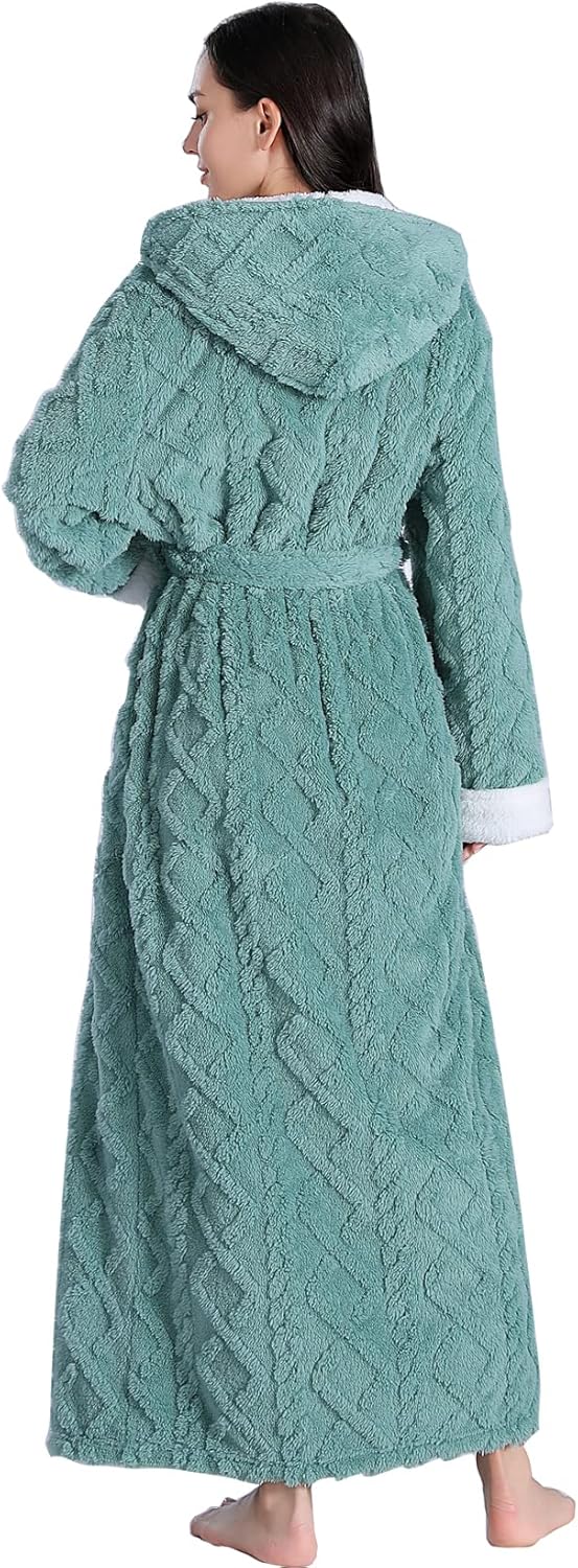 LKG women's robes long plush hooded ladies shower luxury christmas warm fuzzy robes house coat bathrobe for women full length - Image 2