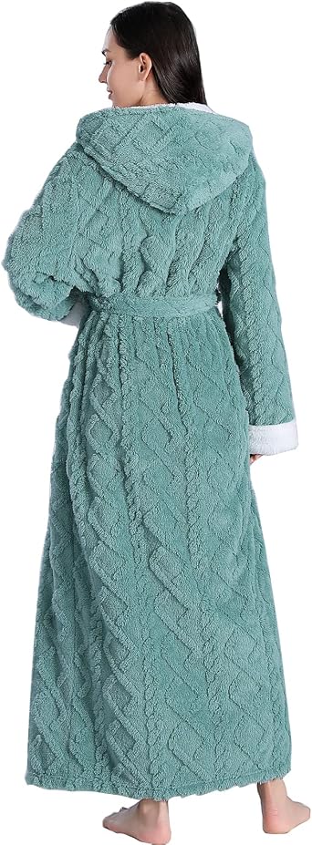 LKG women's robes long plush hooded ladies shower luxury christmas warm fuzzy robes house coat bathrobe for women full length