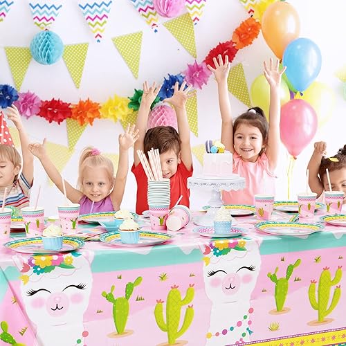 Miniatura 2 de WERNNSAI 2 manteles de llama, decoración de cumpleaños de llama, mantel de alpaca y cactus, decoraciones de fiesta de cactus para niños y niñas,