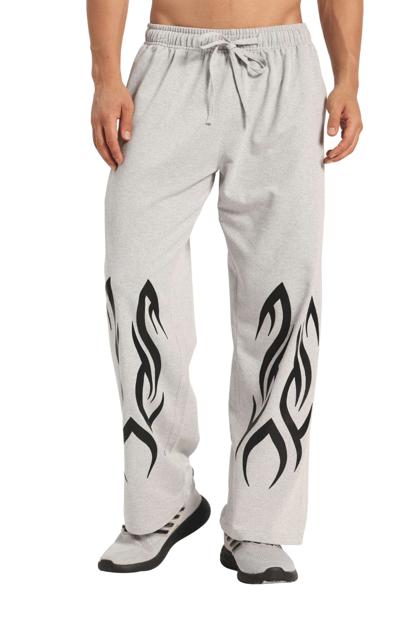 Men’s Black Baggy Fit Track Pants with White Flame Print | Loose FIT| Streetwear Gym & Casual Wear | Soft Touch Fabric & Side Pockets-picture-38
