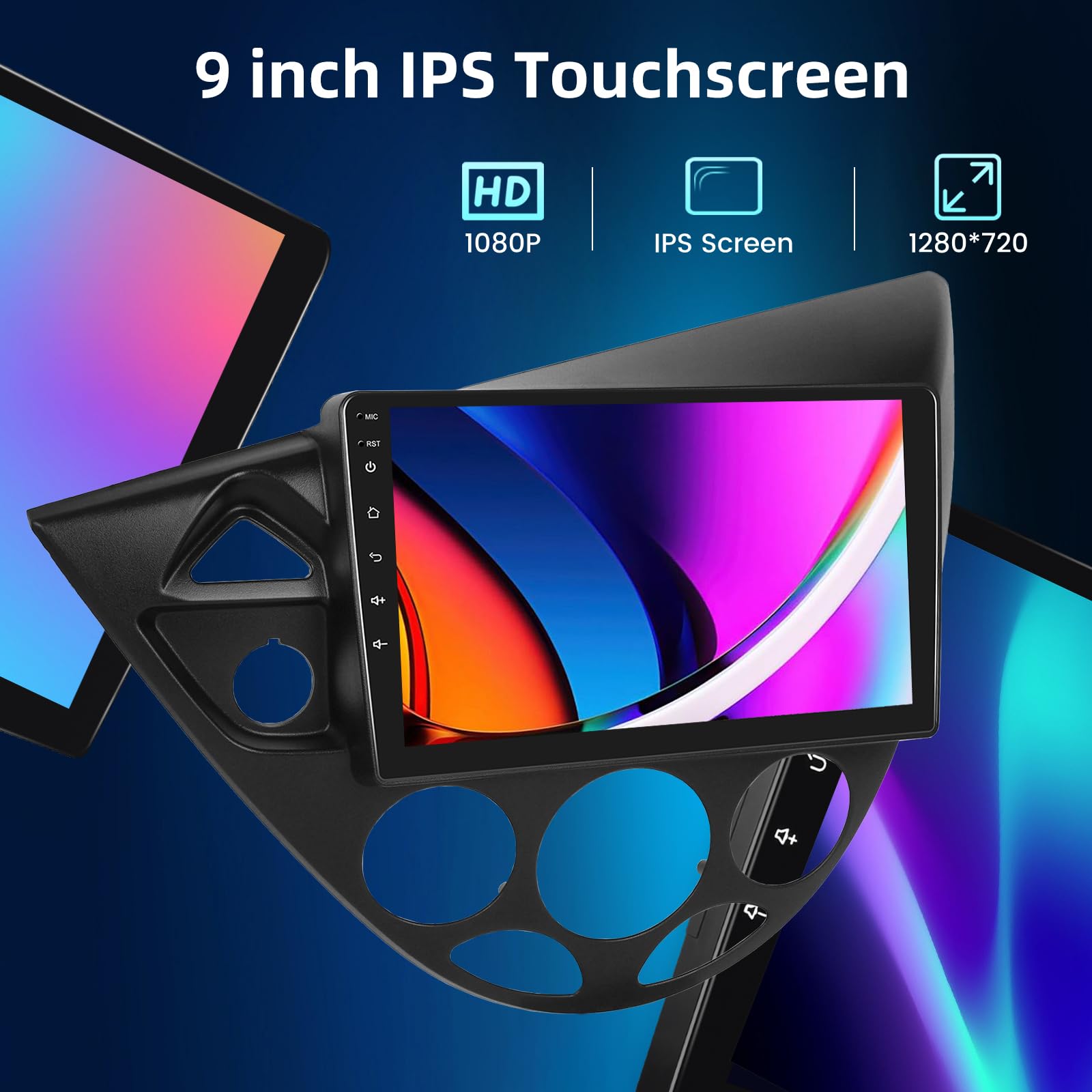 NHOPEEW 4+64G Radio de Coche para Ford Focus 1998-2004 - Radio Android de 9 Pulgadas con Inalámbrico Carplay y Android Auto - Mirror Link 32EQ DSP Pantalla Dividida + Cámara de Reversa & Micrófono