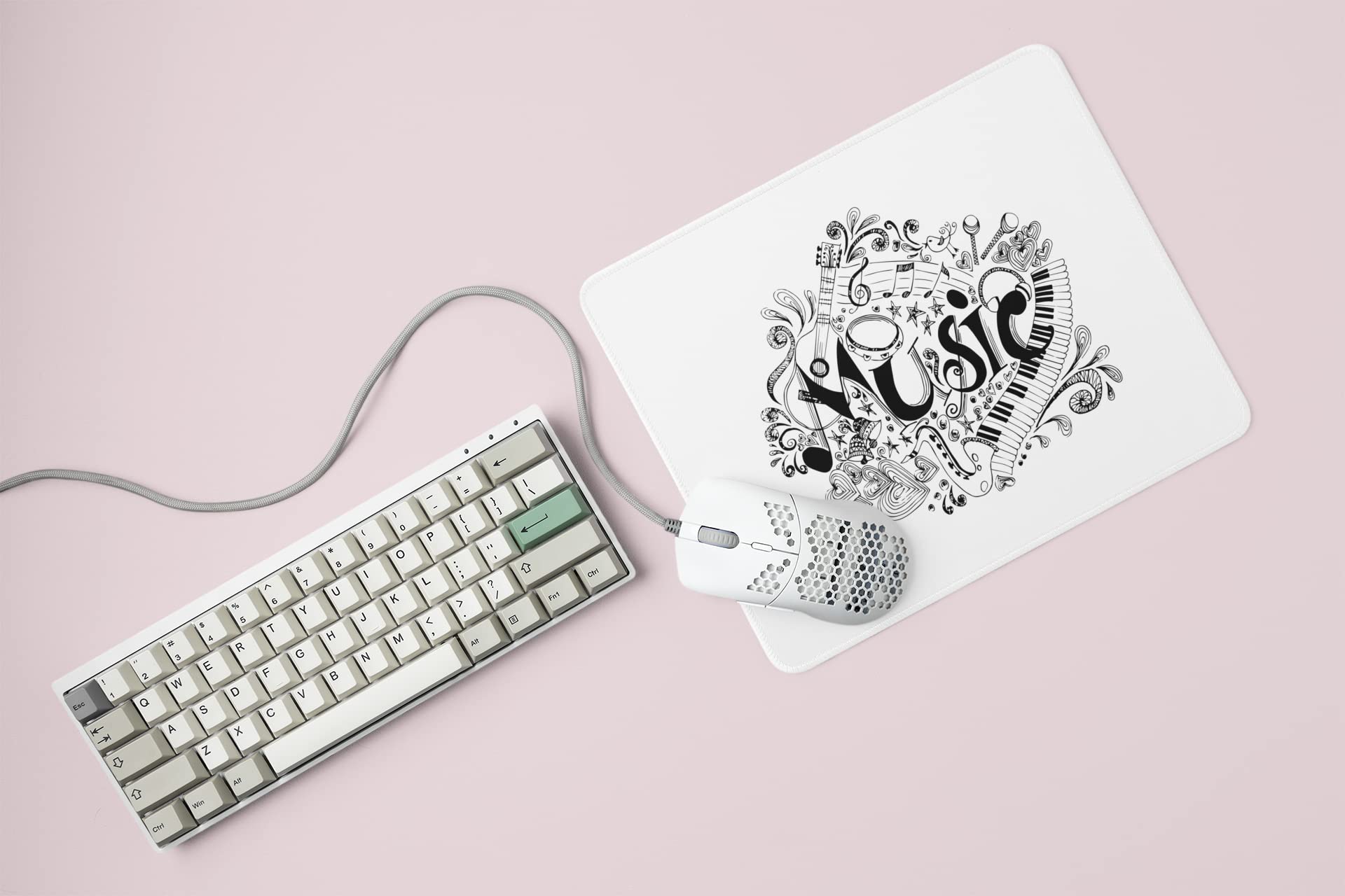 Pooja outlets Music-Printed Music Themed White Gaming mousepads for Music Lovers (20cm x 18cm)