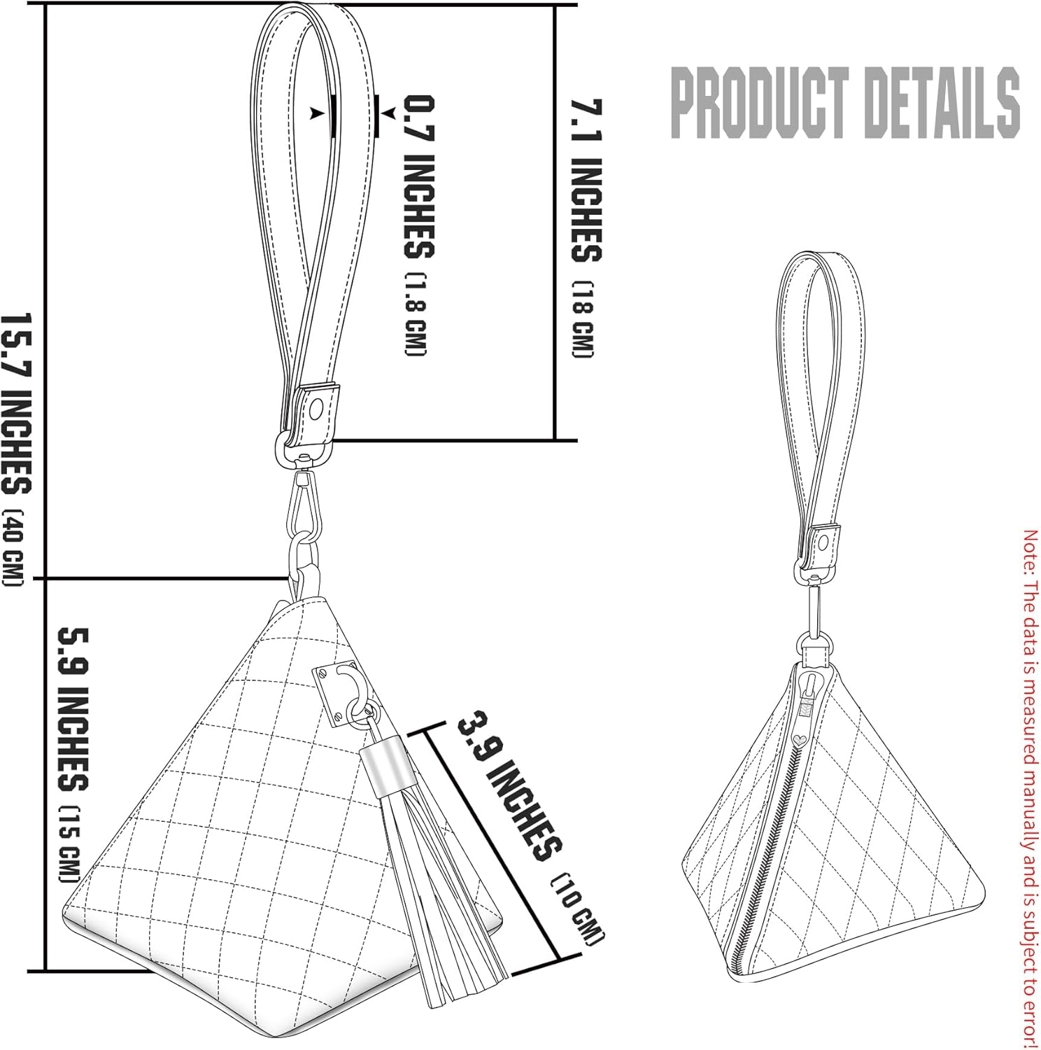 Leather Triangle Wristlet Clutch Purse Handbag - Cool Pyramid Evening Cocktail Pouch Wallet Detachable Strap & Tassel Charm - Image 2