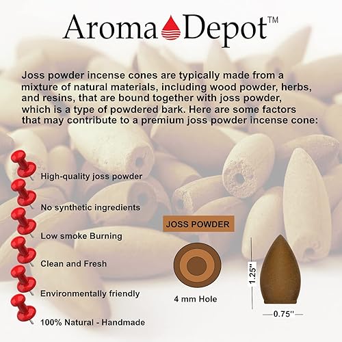 Miniatura 2 de Polvo JOSS 100 % natural sin perfume Backflow de 1.25 pulgadas, 100 conos de incienso, ideal para quemador de cascada y soporte, añade cualquier