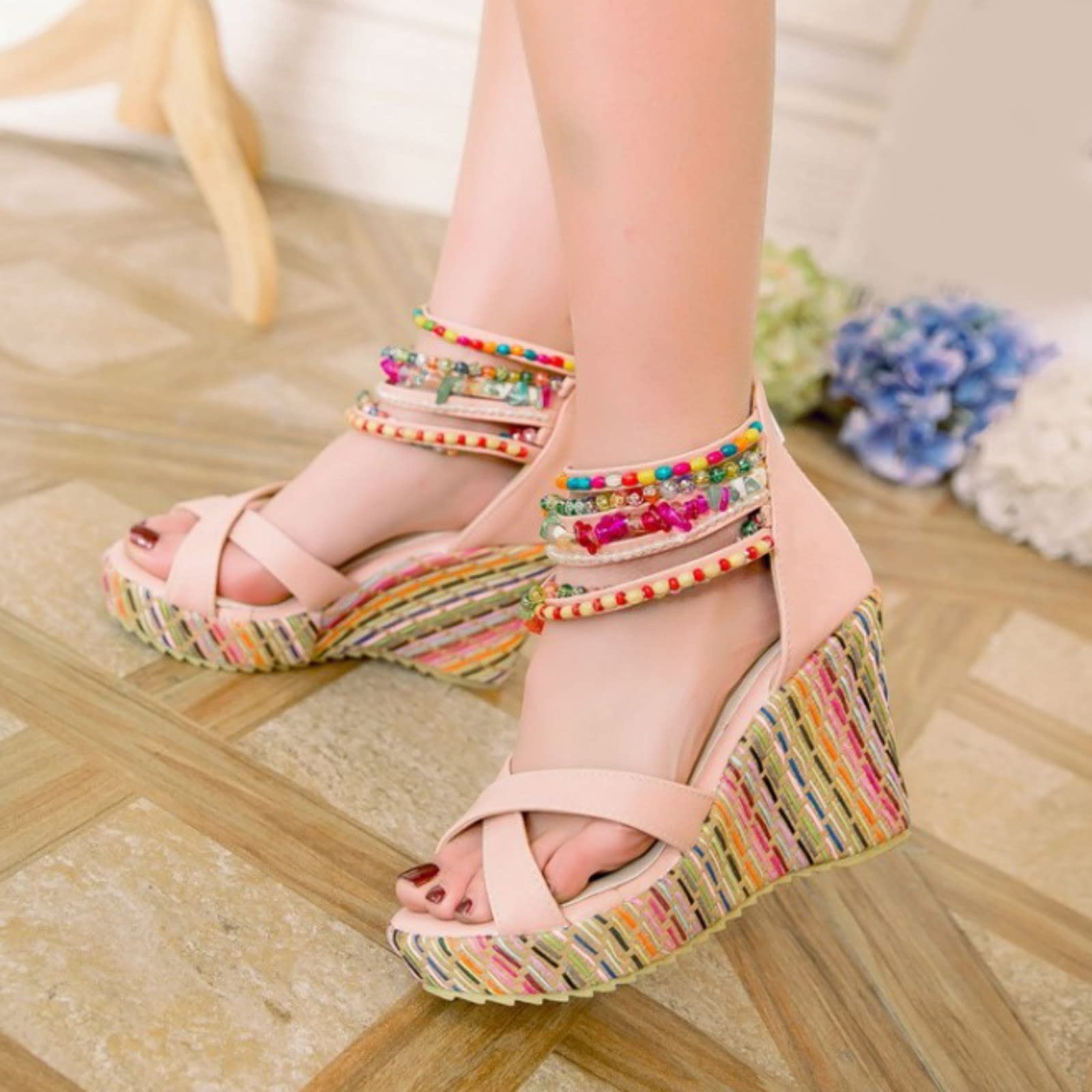 Sandalias De Verano Para Mujer, Nuevo Modelo, Zapatos Cuña Con Cuentas Estilo Bohemio Mujer Corcho Zapatillas Fascitis Plantar Vestir Comodas Calzado Ortopedico Sandalia Comodos Cuñas