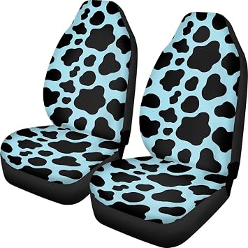 Aqua Black Cow Print Car Seat Cover Colorful Cute Print Front Seat Covers 2 pcs, Vehicle Seat Protector Car Mat Covers, Fit Most Vehicle, Cars, Sedan, Truck, SUV, Van