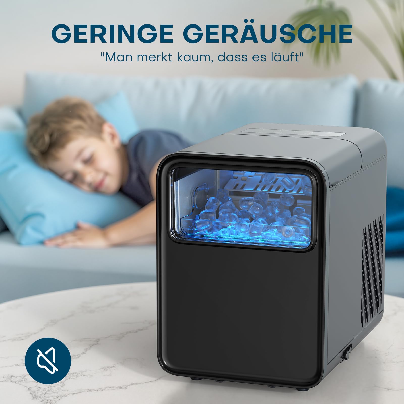 QEXREED Eiswürfelmaschine, 9 Würfel in 6 Minuten fertig, 12KG/24H, Eiswürfelbereiter Ice Cube Maker, Eiswürfelmaschine Klein mit Tragbarem Griff und Korb, 2 Eiswürfel-Größen, Selbstreinigendes