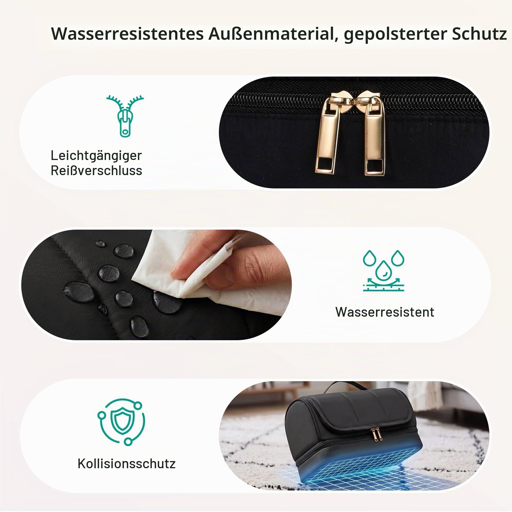 Hänge Haartrocknertasche, kompatibel mit Dyson Airwrap und Shark FlexStyle, Wasserabweisende Organizer Tasche mit Trennwand, Reise Kosmetiktasche, Geschenk für Frauen, Schwarz