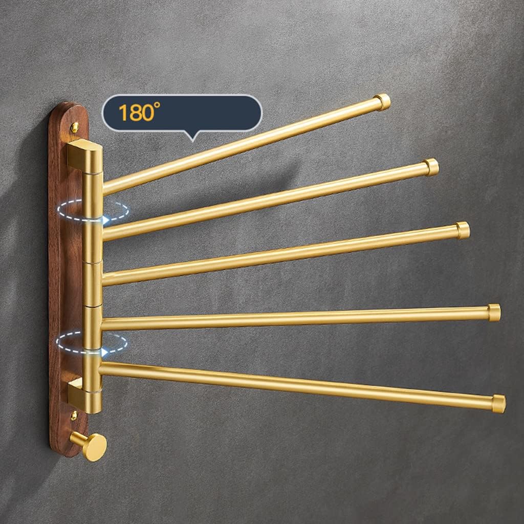 FAMMIX Wood Swing Out Towel Bar, Gold Folding Arm Swivel Hanger Bathroom Storage Organizer Rustproof Wall Mount,Swivel Towel Rack, Hand Towel Holder for Shower Room 4Bars