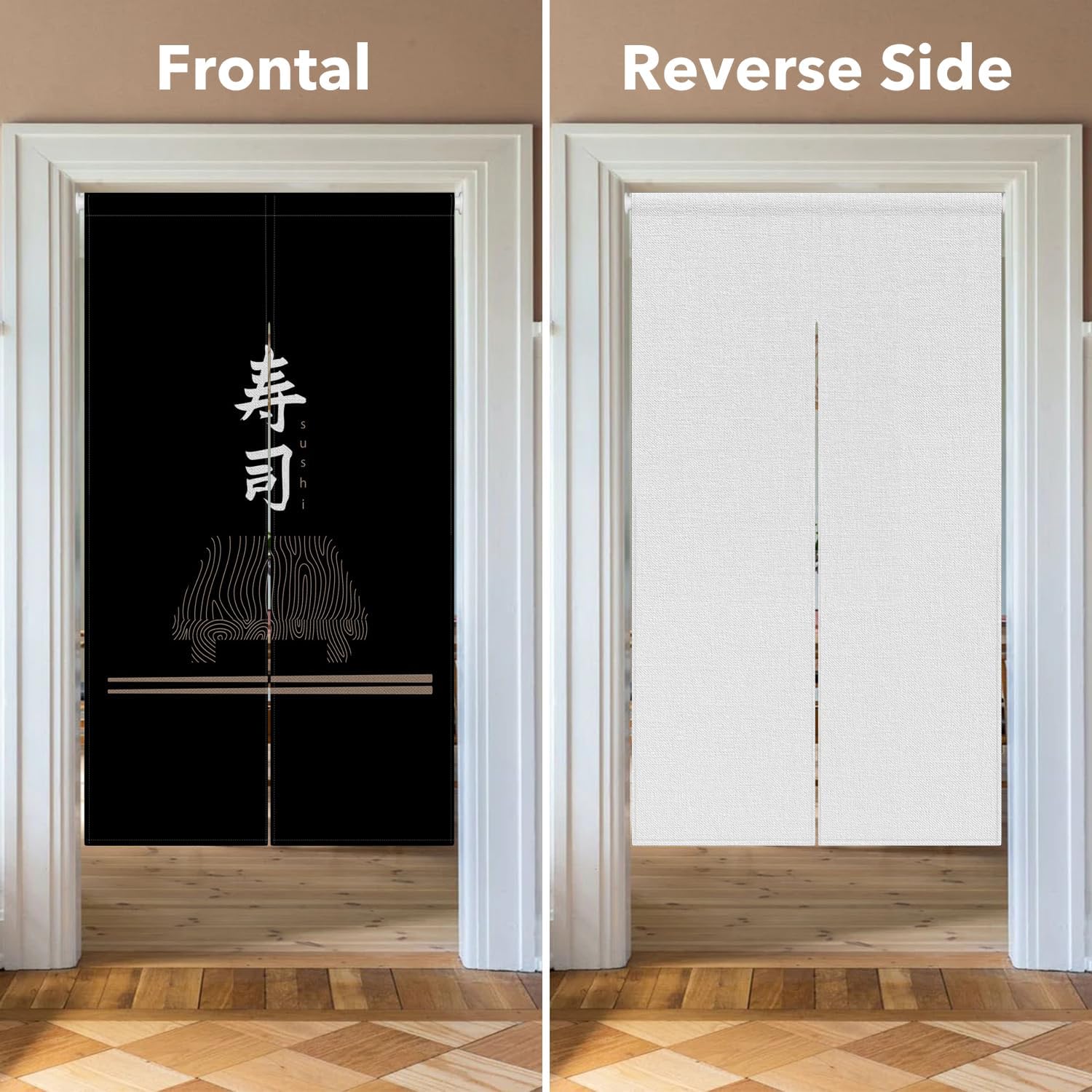Leowefowa Traditional Noren Japanese Style Doorway Curtain Long Type Door Curtains Sushi Print Window Treatment Hanging Doorway Tapestry Panel for Room Divider Kitchen Home Decor, 33.5"x 70.9"