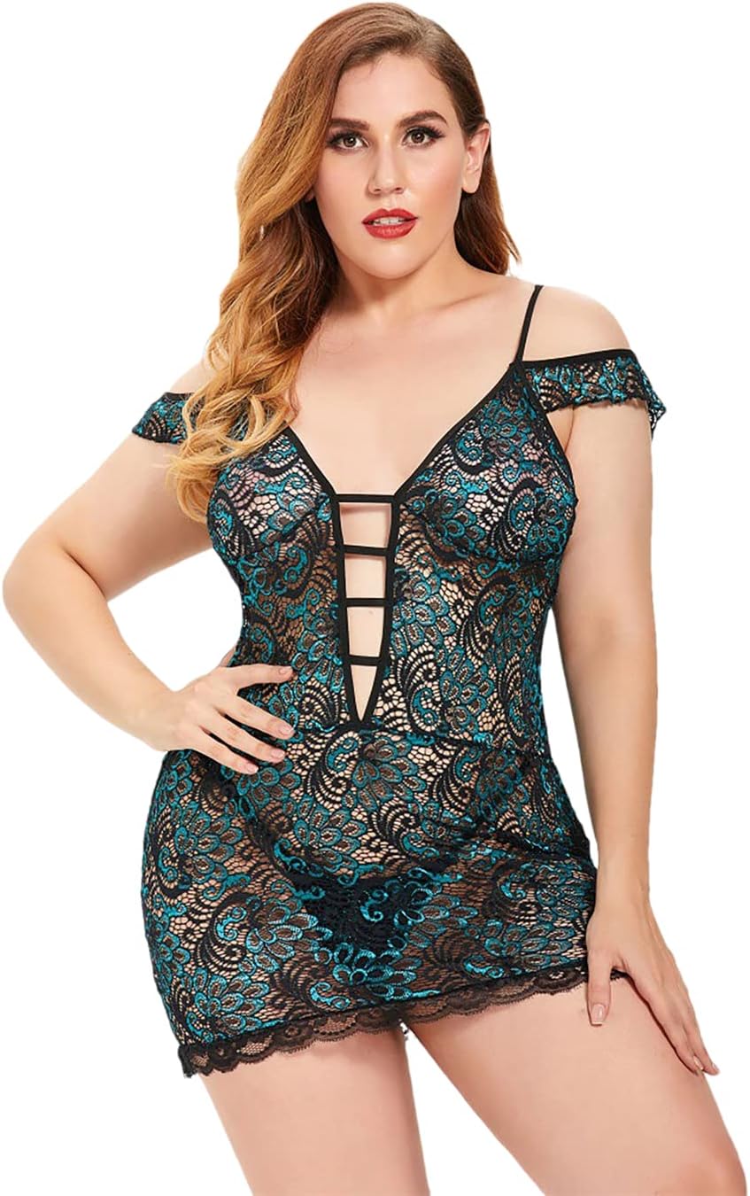 Hdhdeueh Women Deep V Large Size Sleepwear Night Dress Robe Sexy Lingerie For Women