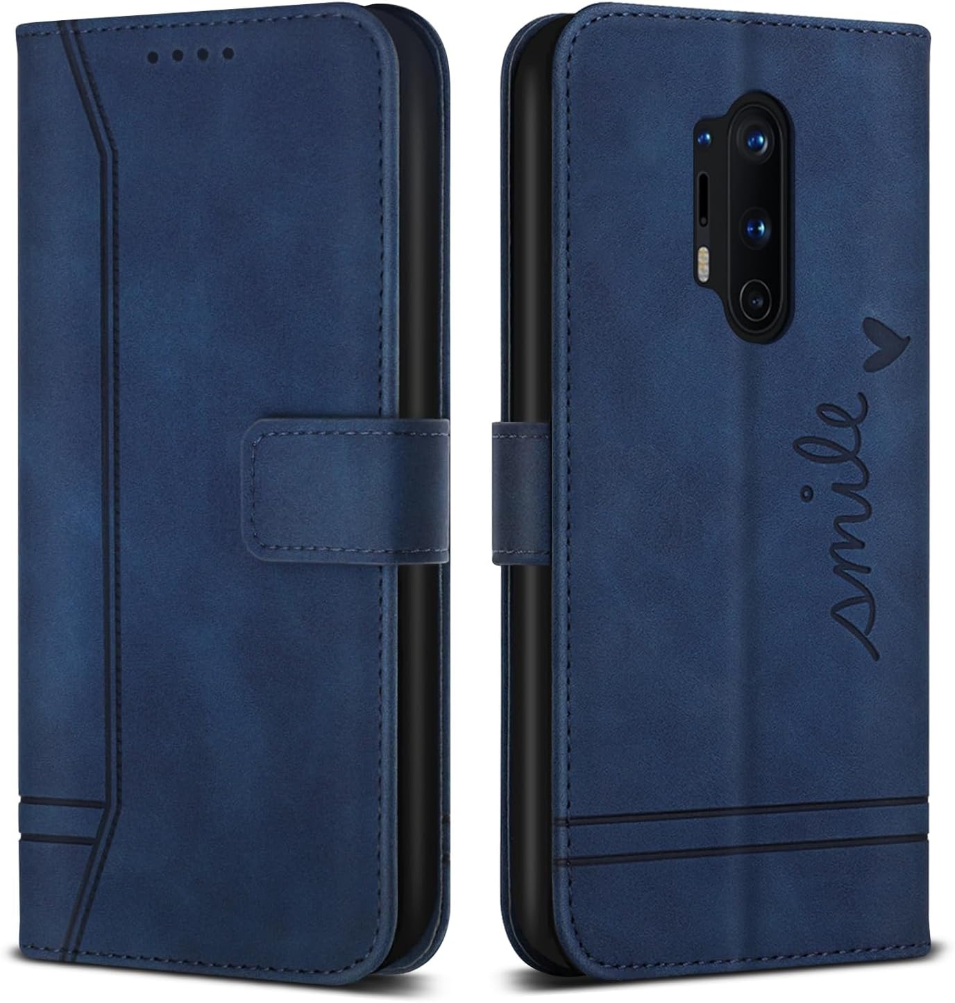 Case for OnePlus 8 Pro PU Leather Case with Card Slot & Kickstand Flip Protective Case Blue