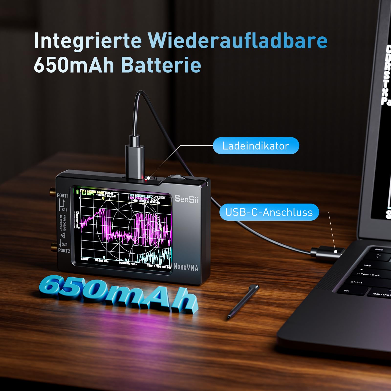 Seesii NanoVNA-H Antennenanalysator, 2,8 Zoll Vektor Netzwerk Analysator 10 KHz - 1,5 GHz MF HF VHF UHF Messung von S Parametern, Spannungs Stehwellen Verhältnis, Phase, Unterstützung SD Karte