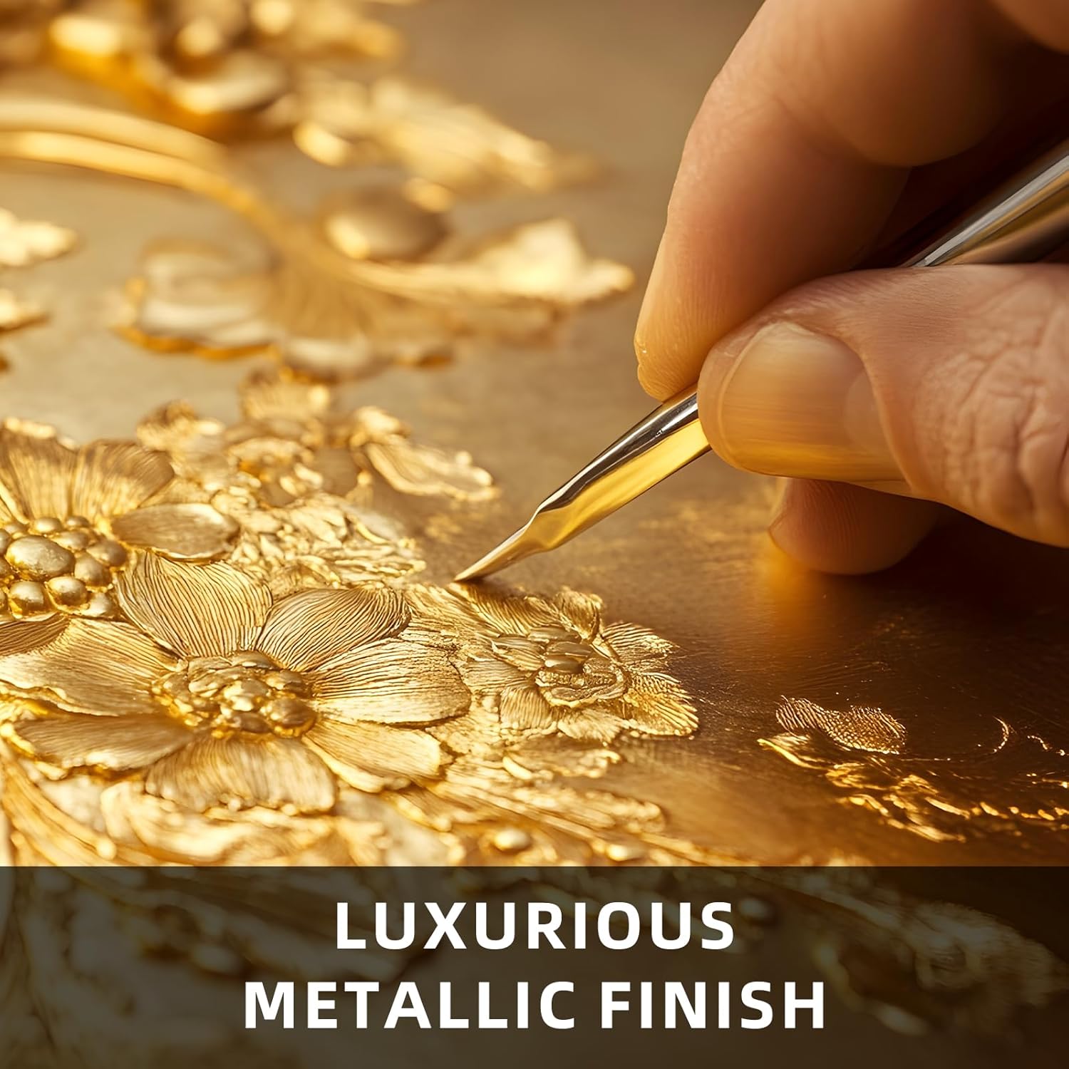Falling in Art Gold Metallic Acrylic Paint, 33.8 Oz Heavy Body Gold Leaf Paint, Non-Toxic Art Paints for Metal, Furniture, Canvas, and DIY Crafts