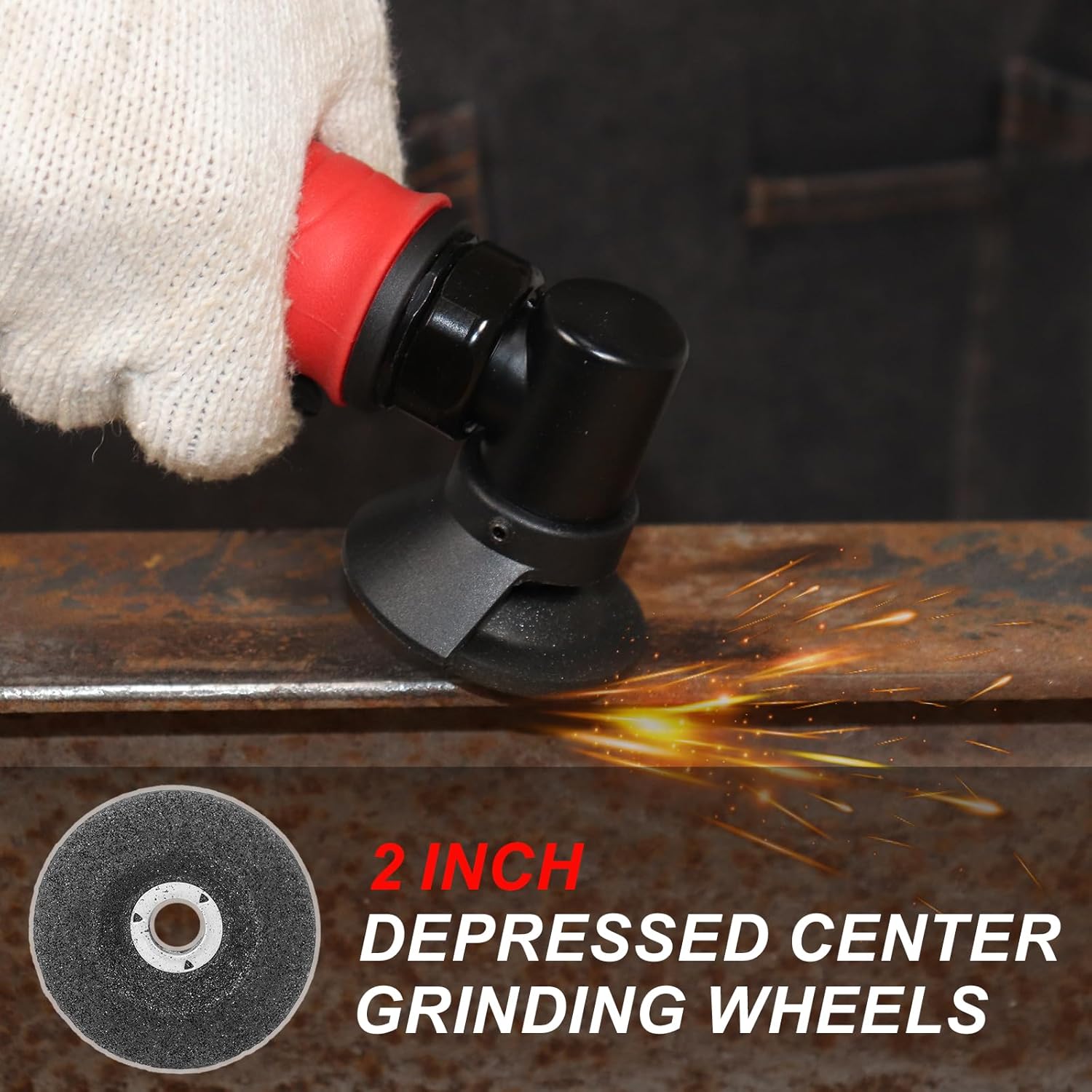 SI FANG 2 inch Die Grinder Grinding Wheels with Mounting Mandrel for Drill Rotary Tool,Depressed Center Grinding Wheel Discs, 3/8" Arbor 1/4" Stem for Metal & Stainless Steel, 16 Pack