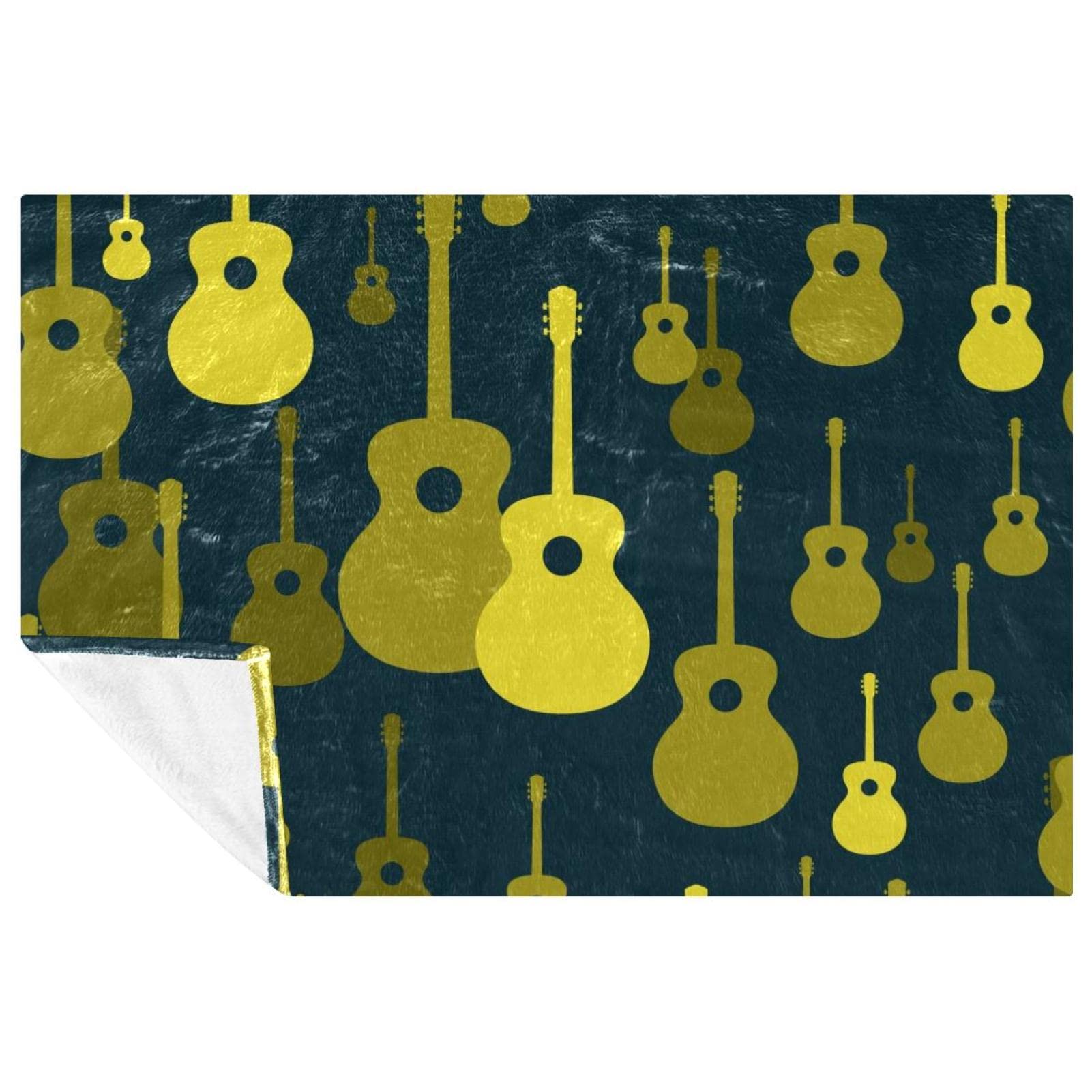 Couverture lit et canapé motif guitare plaid chaud jaune 150x100