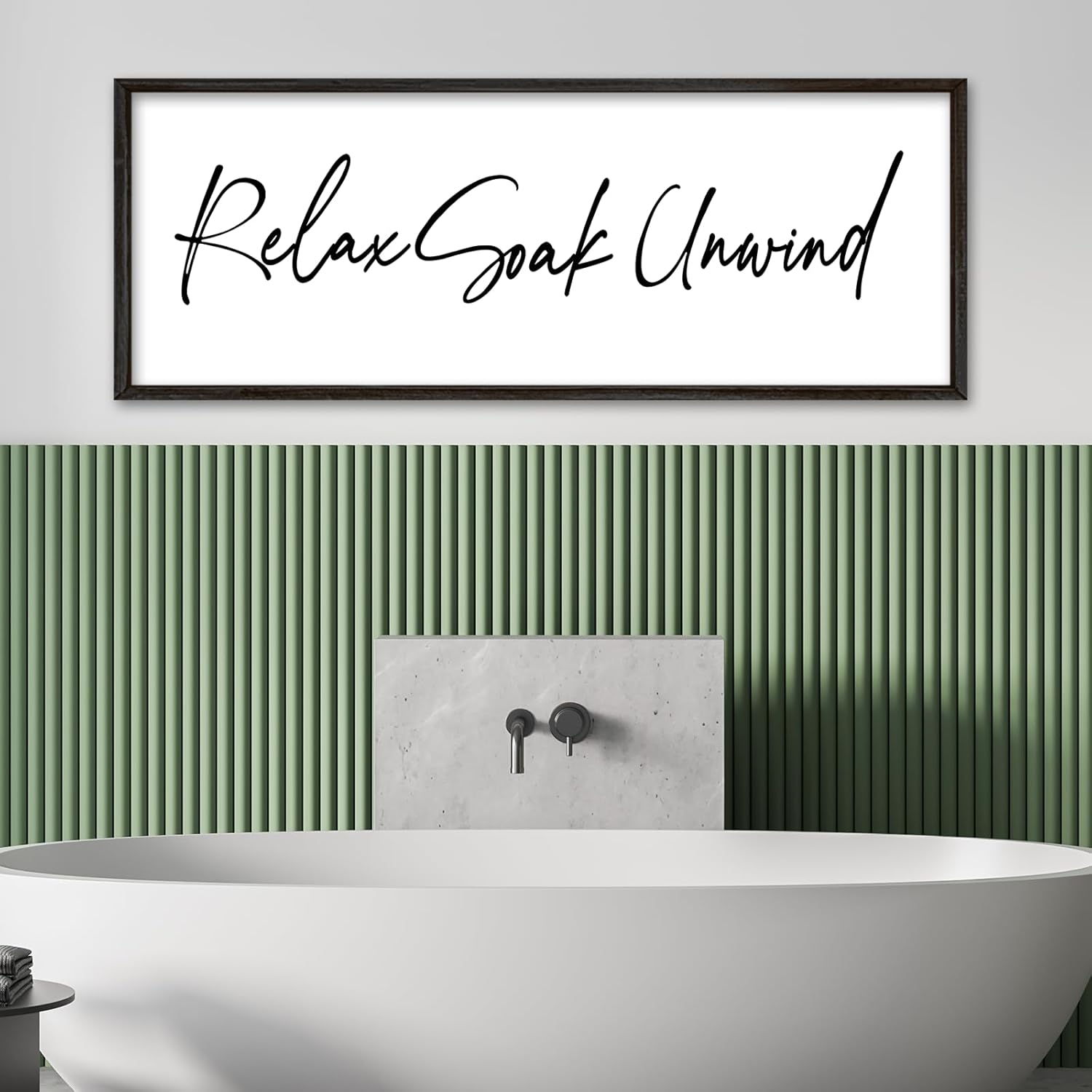 Relax Soak Unwind Wall Decor Art 32"X12" Bathroom Sign Shower Room above the Bathtub Large Wood Framed Wall Hanging (Black)