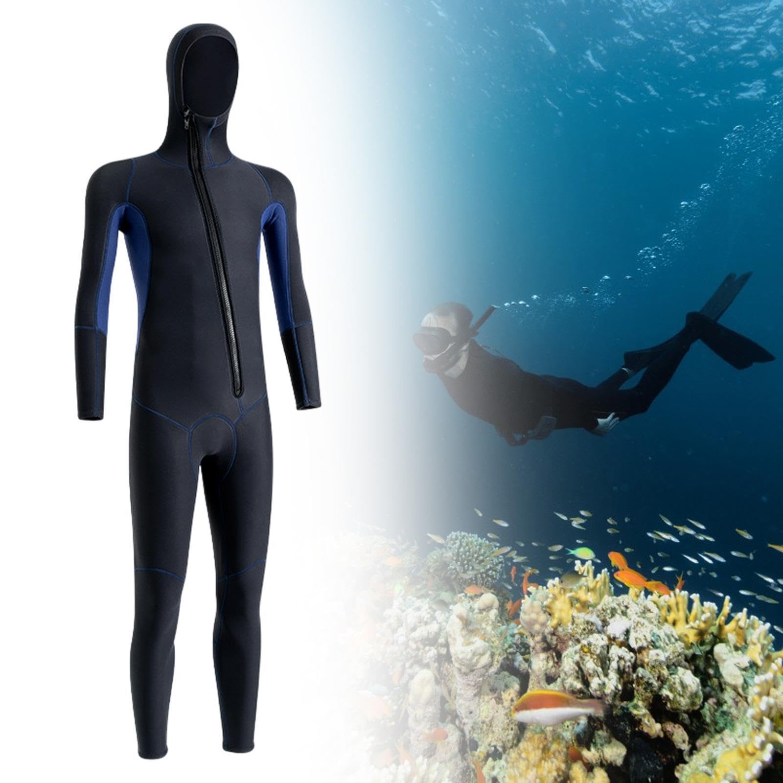 Muta da sub con cappuccio, leggera, comoda, elegante, adatta per | acquatici. La muta da uomo è realizzata in tessuto di nylon bifacciale da 3 mm di spessore e gomma neoprene SBR.