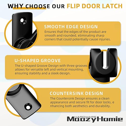 Miniatura 3 de Pestillo de puerta abatible, cierre de puerta de granero de 90180 grados, pestillo de bloqueo de puerta de ángulo recto negro, herrajes para puerta
