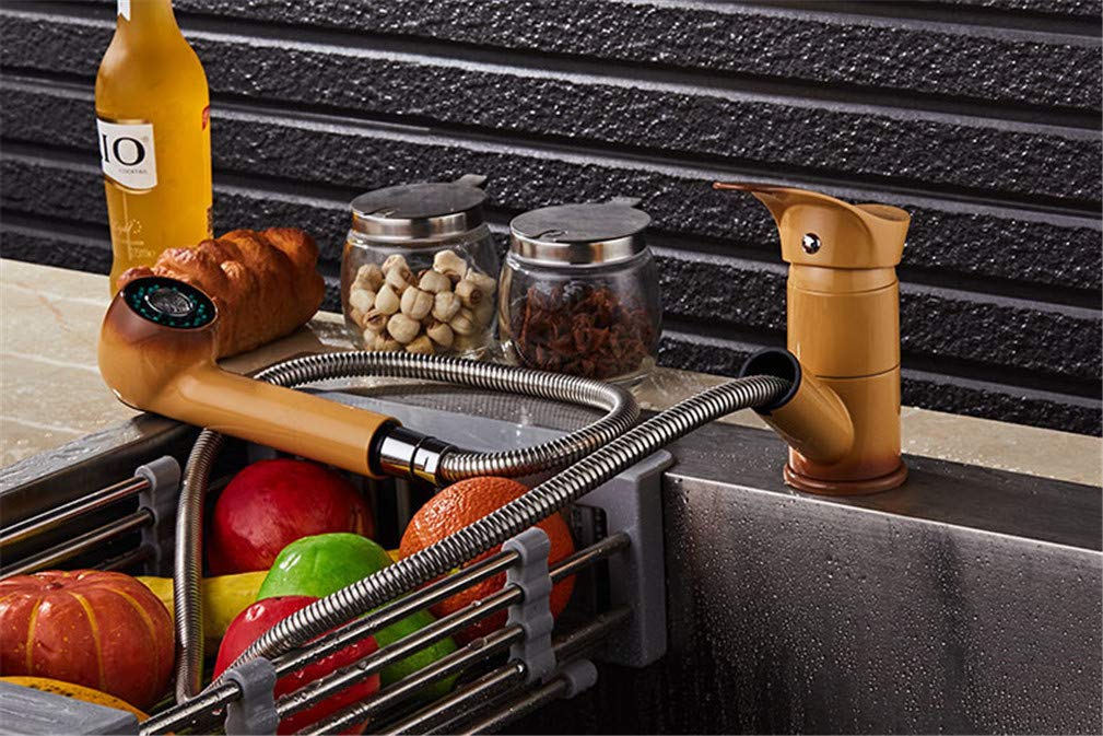 Grifos de Cocina Grifo de Cocina extraíble Giratorio de 360 Grados Grifo de Ahorro de Agua Grifo Mezclador de grúa de Lavabo Negro Pulido Grifo de latón de una Sola manija Montado