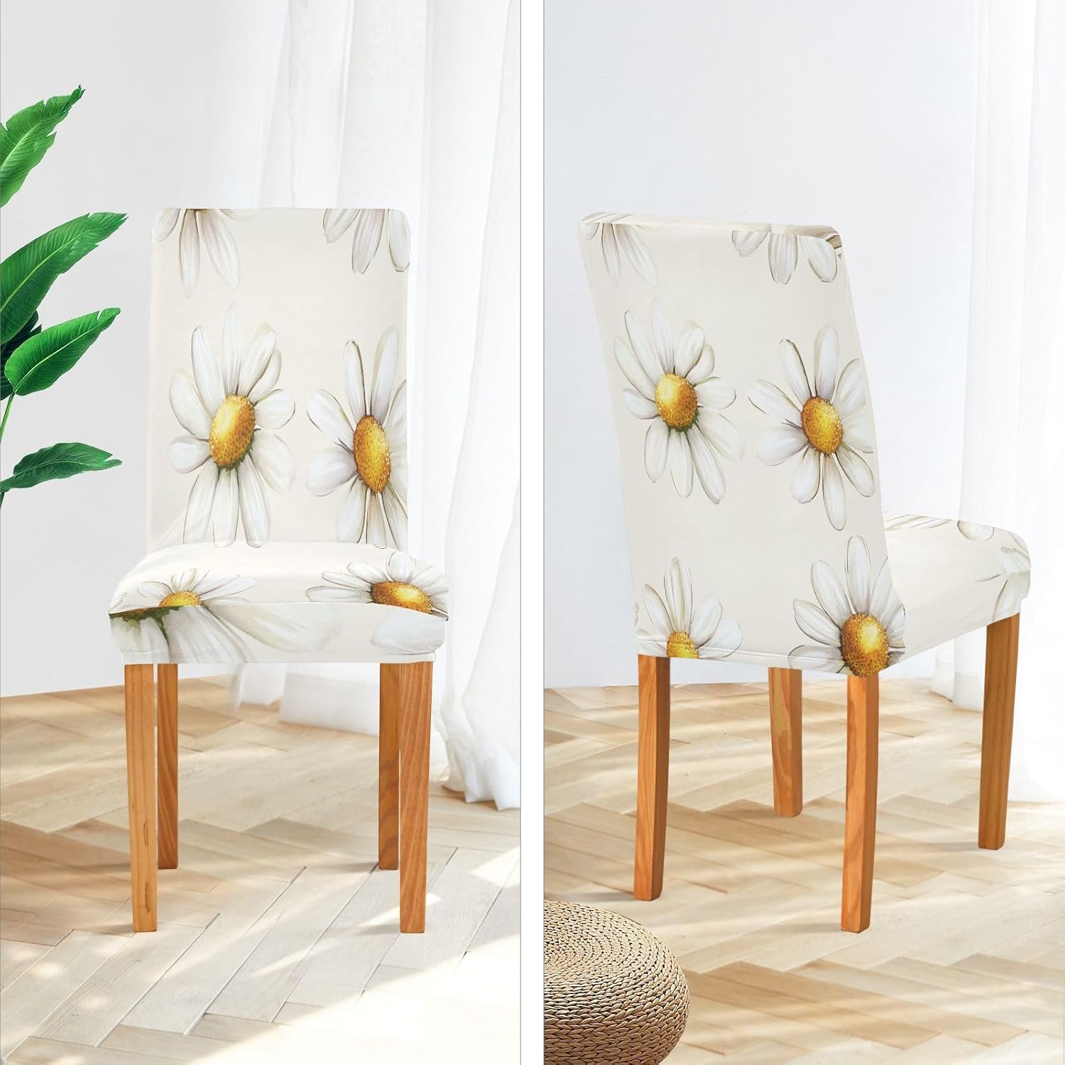 ALAZA Chair Covers for Dining Room, Cute Chic Daisy Flower Stretch Chair Cover Sets Chair Protector Removable Washable for Ktichen Restaurant Hotel