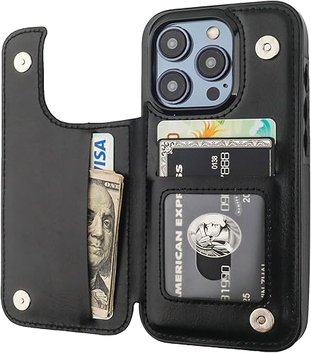 ONETOP - Funda tipo cartera compatible con iPhone 15 Pro con soporte para tarjetas, funda de piel sintética con soporte y ranuras para tarjetas,