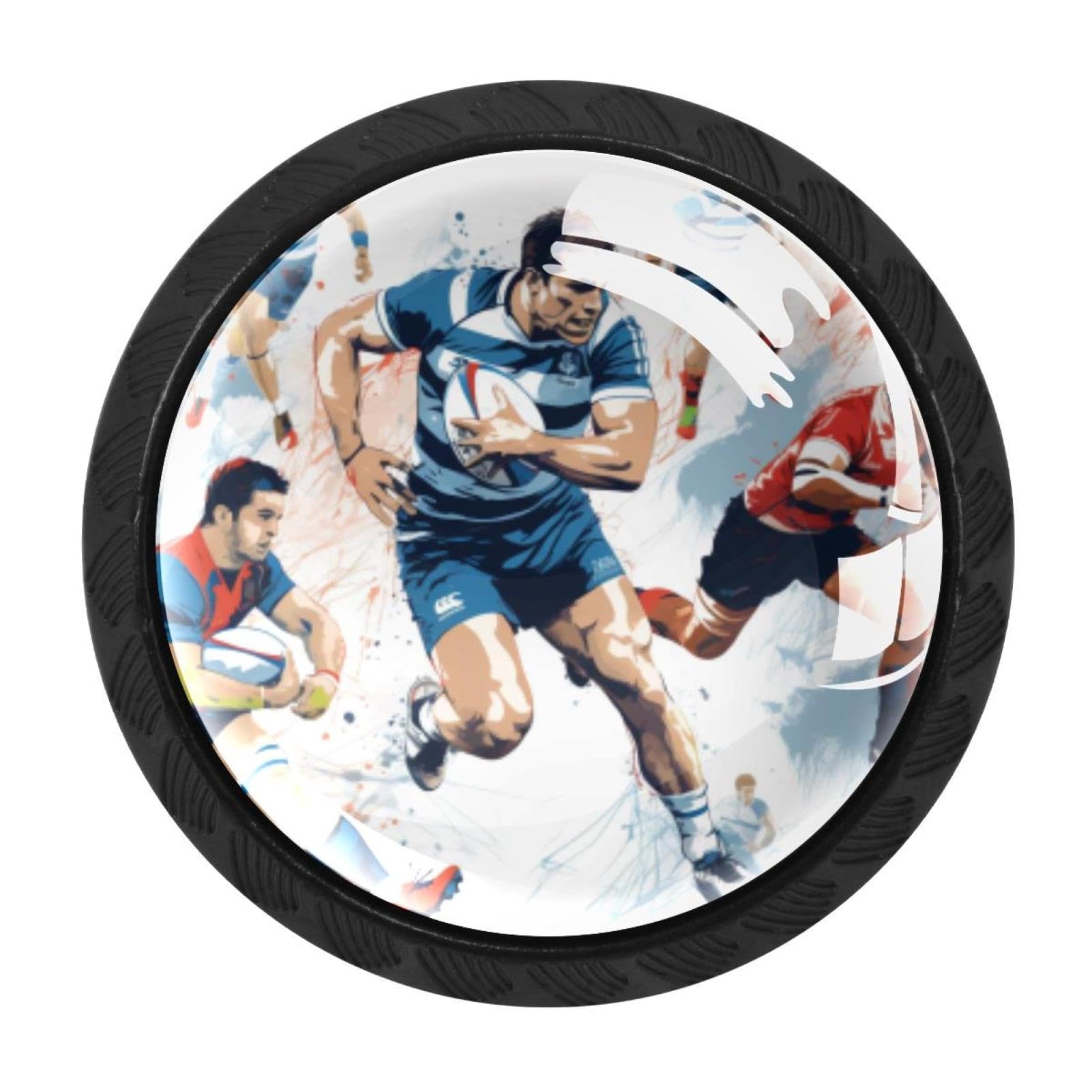 Chenzzzz Multicolored 09 4 Pieces Rugby Football Drawer Knobs, 35Mm Black Kitchen Cabinet Knobs, Drawer Pulls And Knobs, Glass Cabinet Hardware Single Hole Knob For Cabinets And Drawers Round