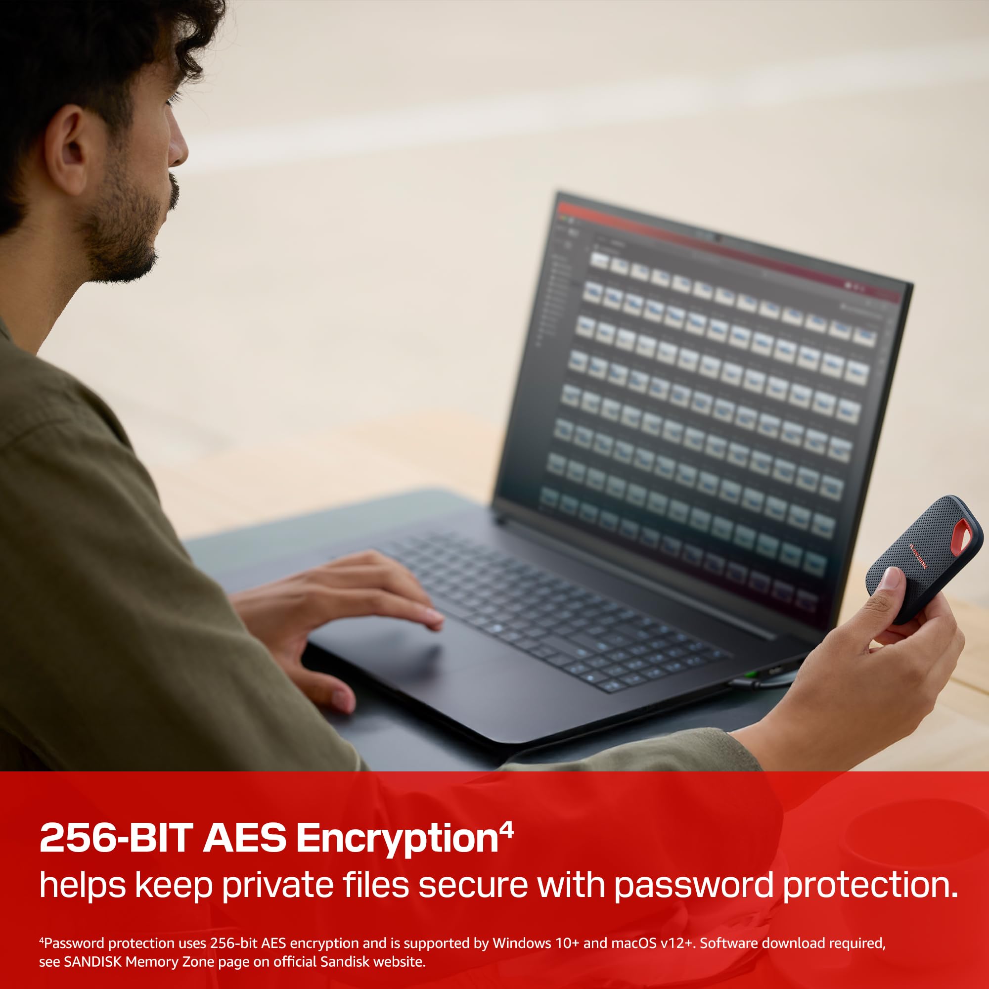 SANDISK Extreme SSD Portable 500 Go (Vitesses Jusqu’à 2000 Mo/s, USB Type-C, résistance à la poussière/à l’Eau IP65, Protection Contre Les Chutes Jusqu’à 3 mètres)