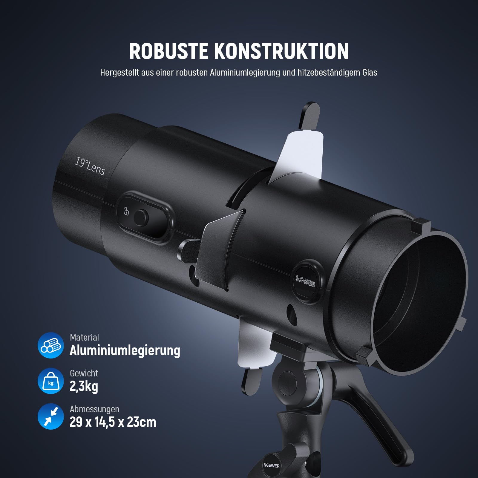 Neewer LS-300 Spotlight Optischer Snoot für 300W Bowens Mount LED Videoleuchten mit 16x GOBO 19Â Projektionsobjektiv 98% Geometrischer Former für kreative Fotografie Beleuchtung – Bild 9