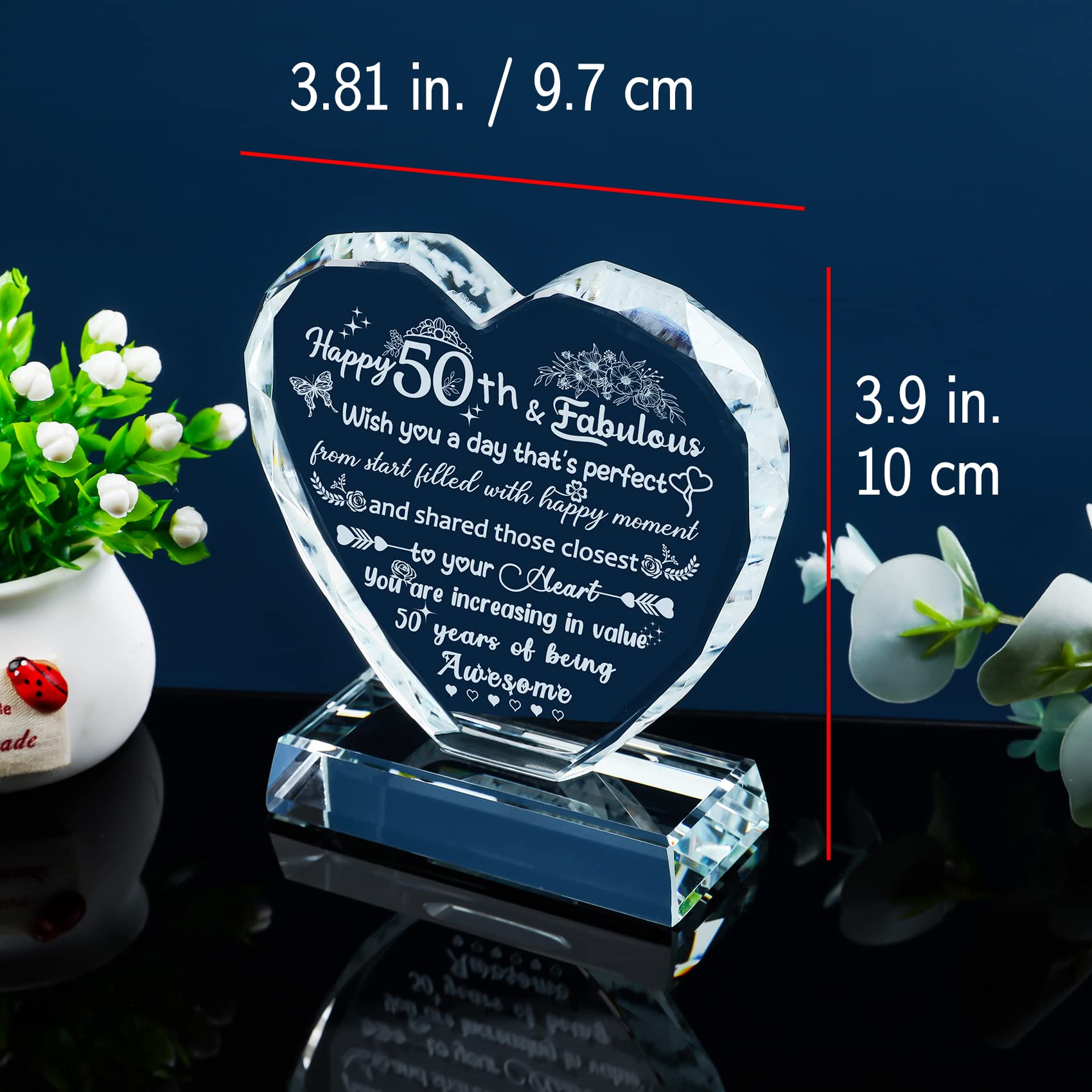 Movdyka Glas-Kreuz Dekoration Zum 50. Geburtstag – Mit LED-Basis, 7 Farben, Geschenkbox